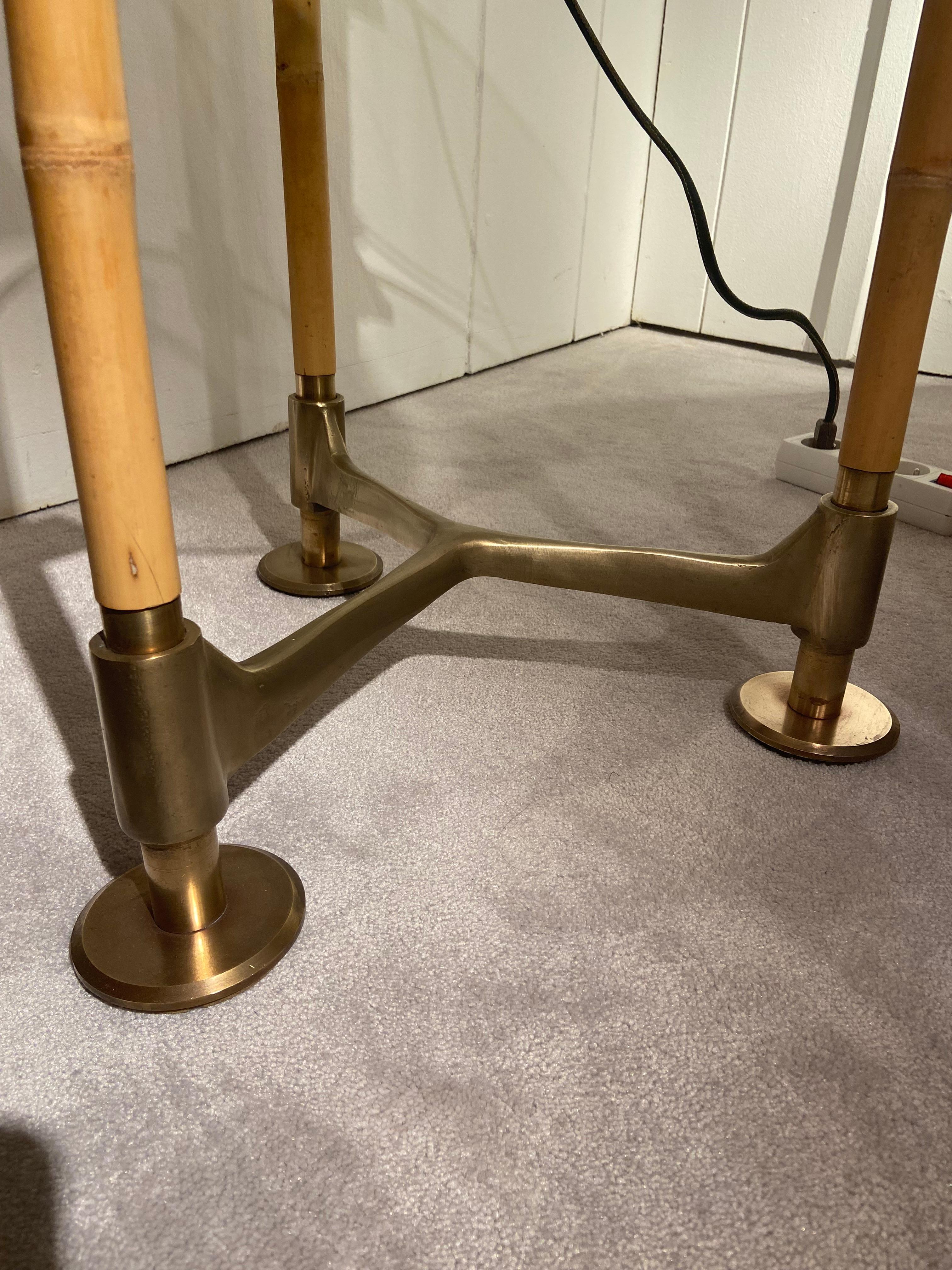 Late 20th Century Pair of bamboo and leather floor lamps by Ronald Cecil Sportes  For Sale