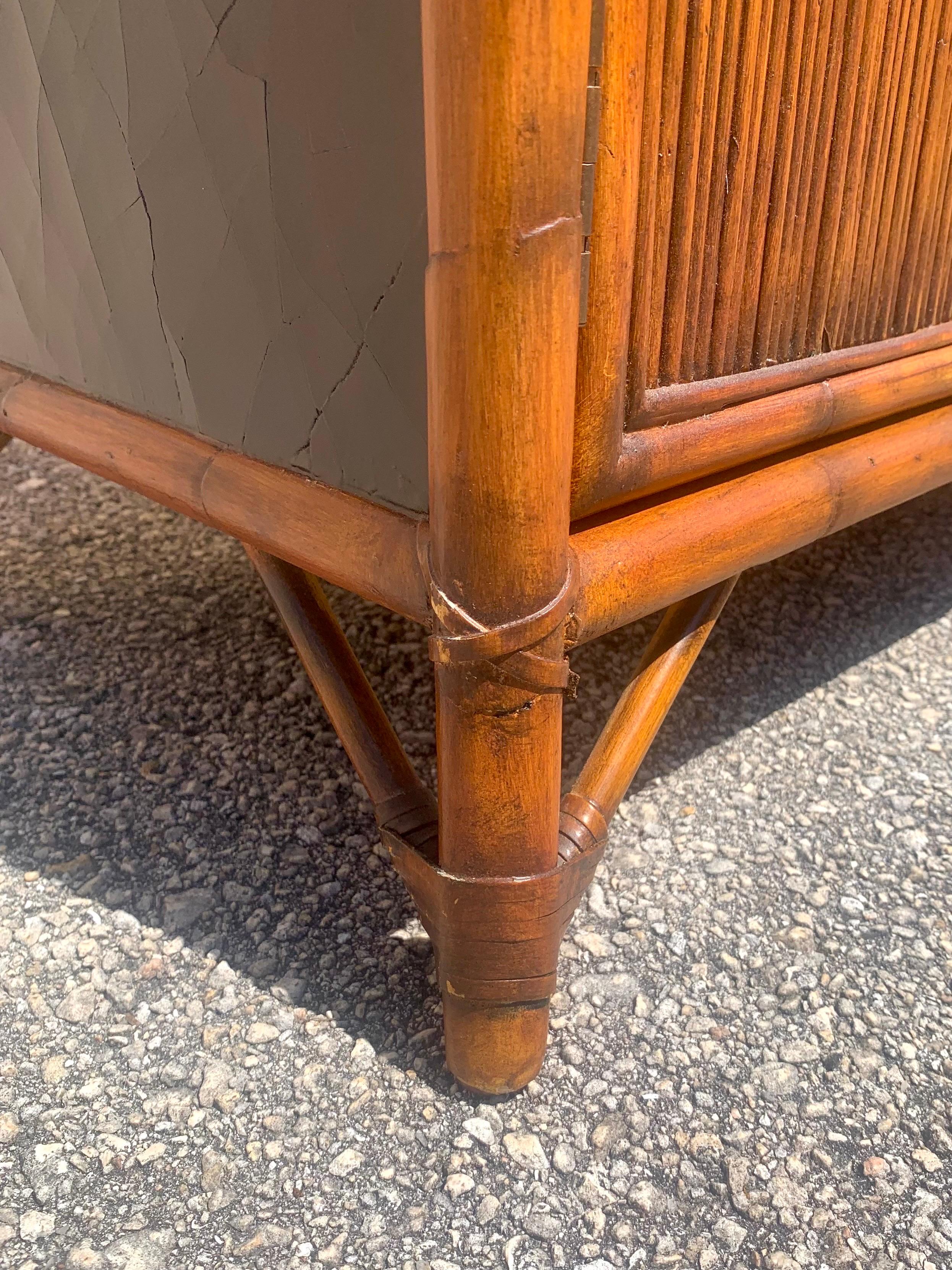 Pair of Bamboo and Pencil Reed Nightstands by Baker 4