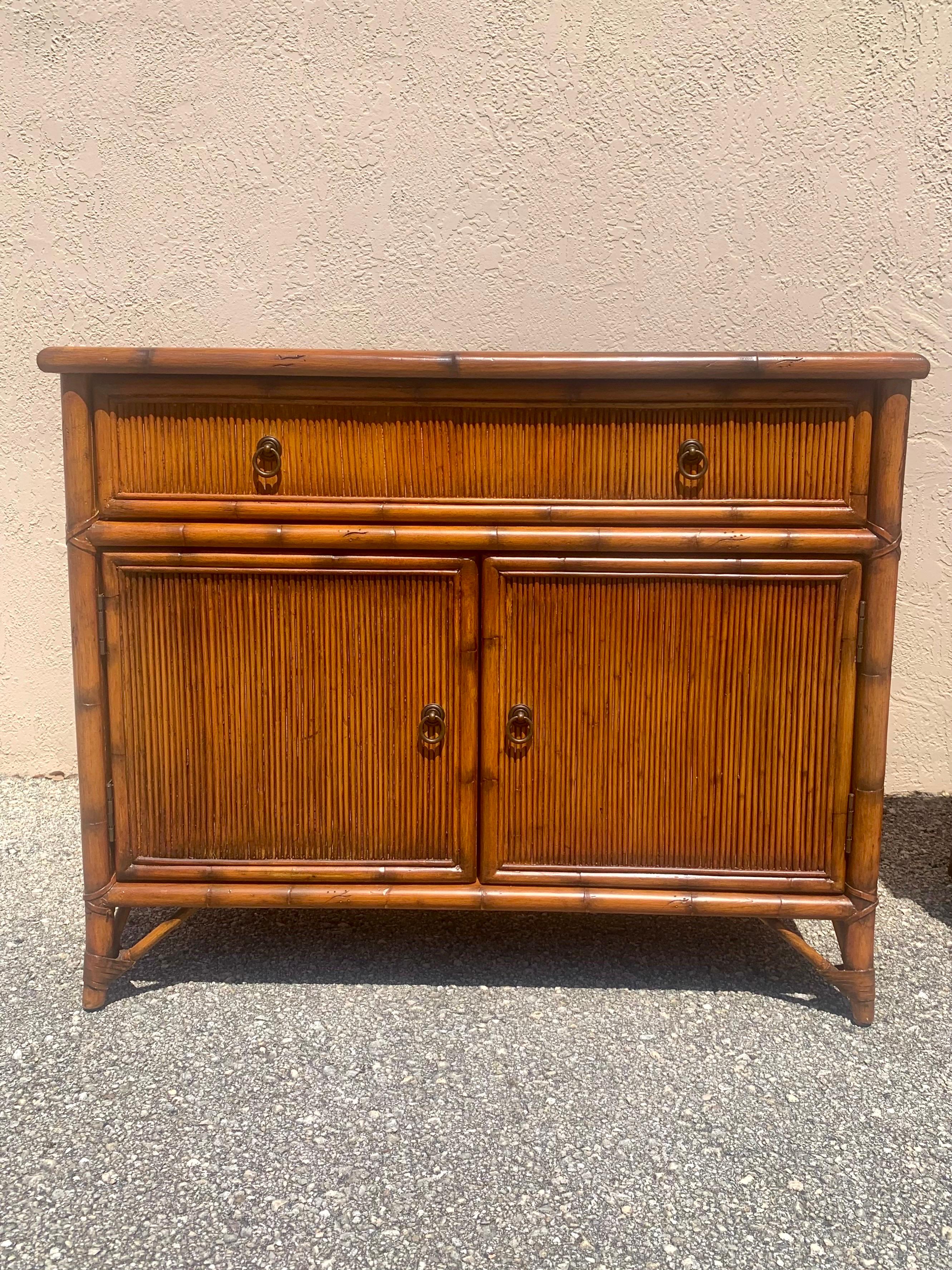 Pair of Bamboo and Pencil Reed Nightstands by Baker 5