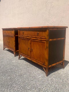 Pair of Bamboo and Pencil Reed Nightstands by Baker
