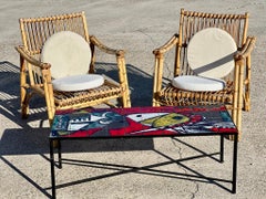 Pair of bamboo and rattan armchairs Dal Vera 1970