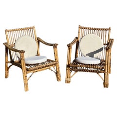 Pair of bamboo and rattan armchairs Dal Vera 1970
