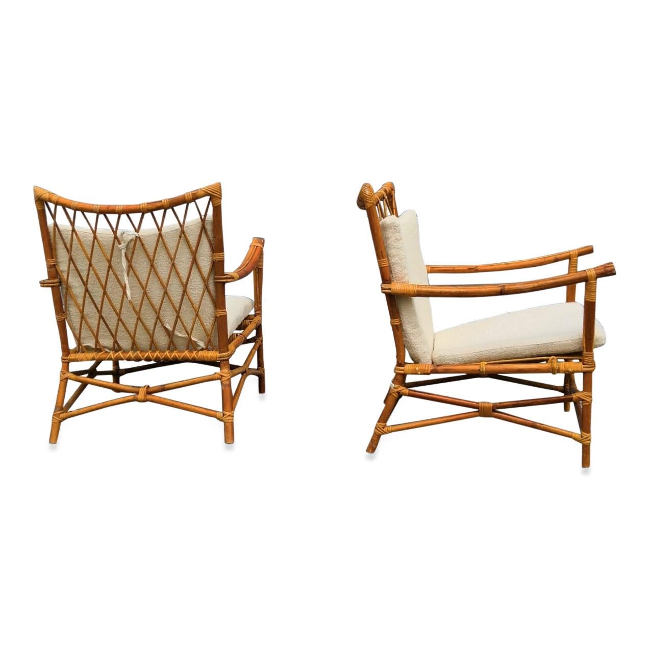 Pair of Bamboo and Rattan Armchairs, France, 1960s (Französisch)