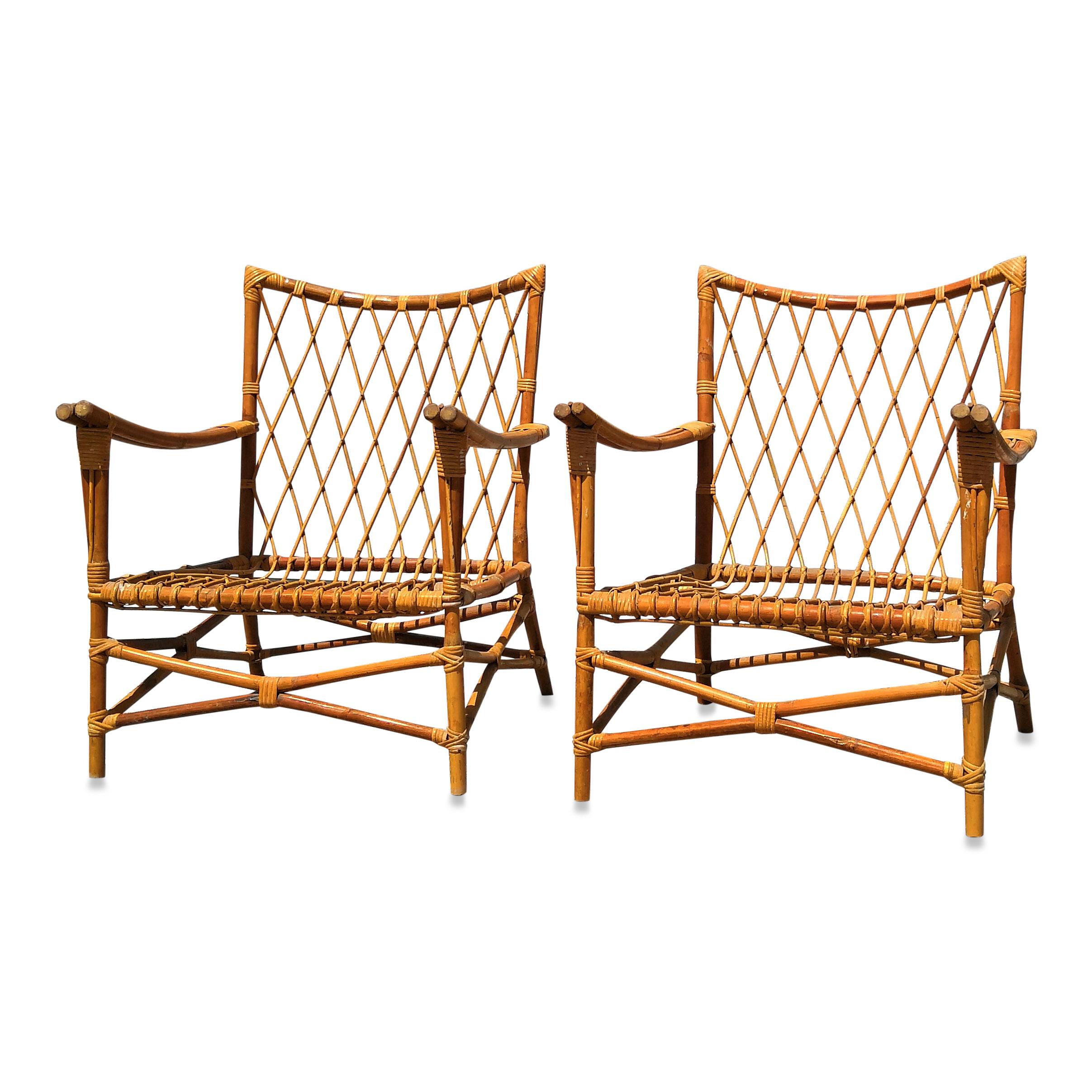 Pair of Bamboo and Rattan Armchairs, France, 1960s In Good Condition In New York, NY
