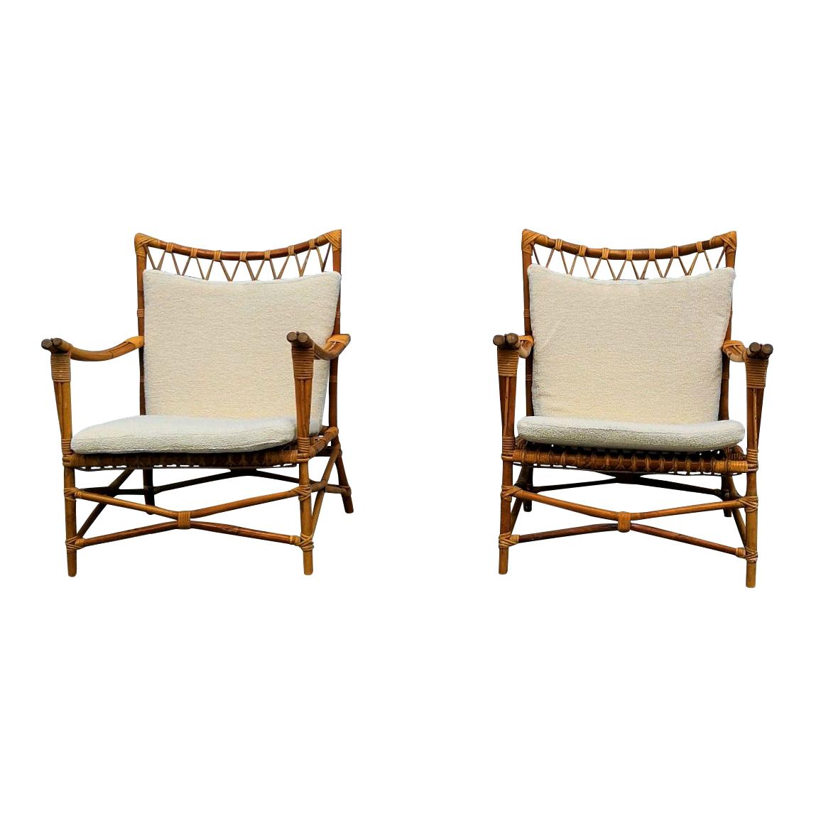 Pair of Bamboo and Rattan Armchairs, France, 1960s