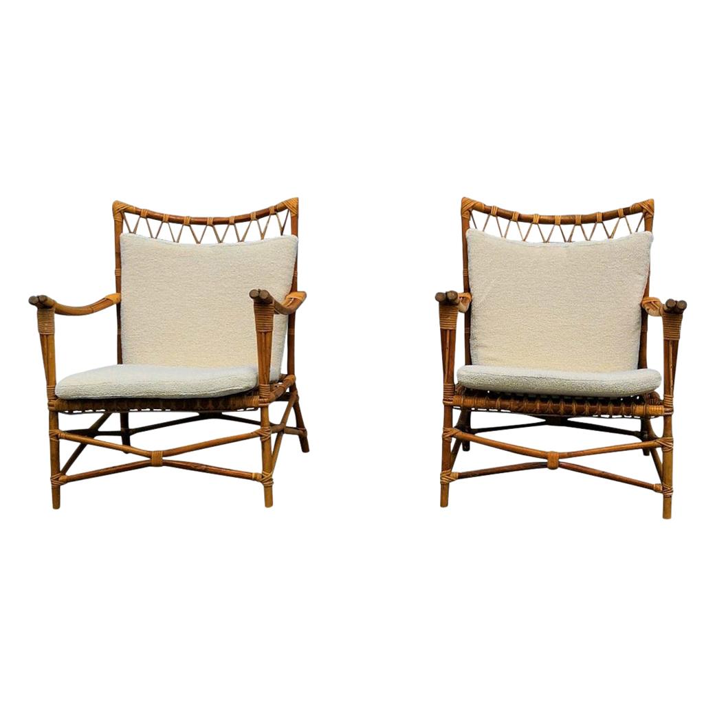 Pair of Bamboo and Rattan Armchairs, France, 1960s