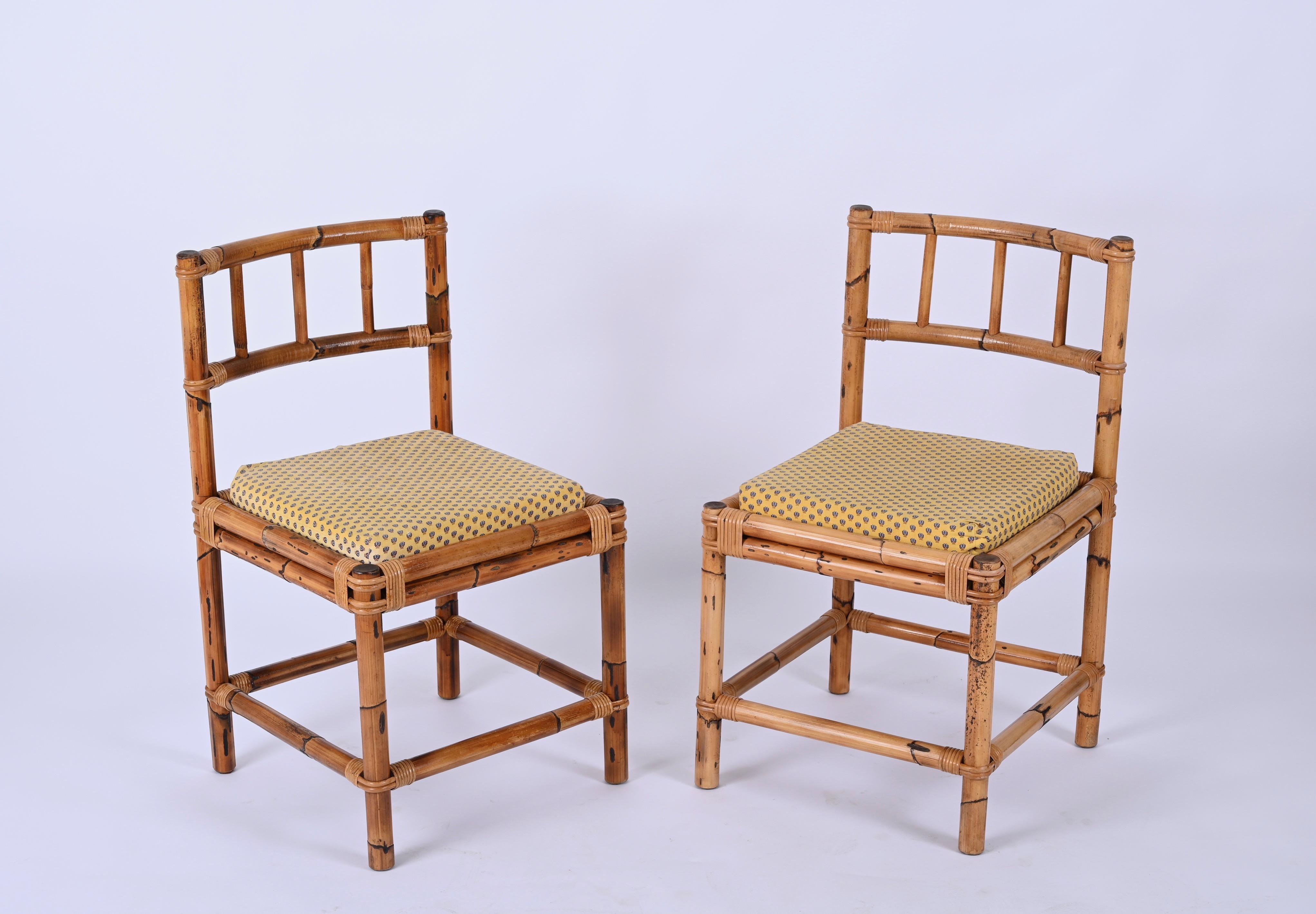 Mid-Century Modern Pair of Bamboo and Rattan Chairs, Vivai Del Sud, Italy, 1970s