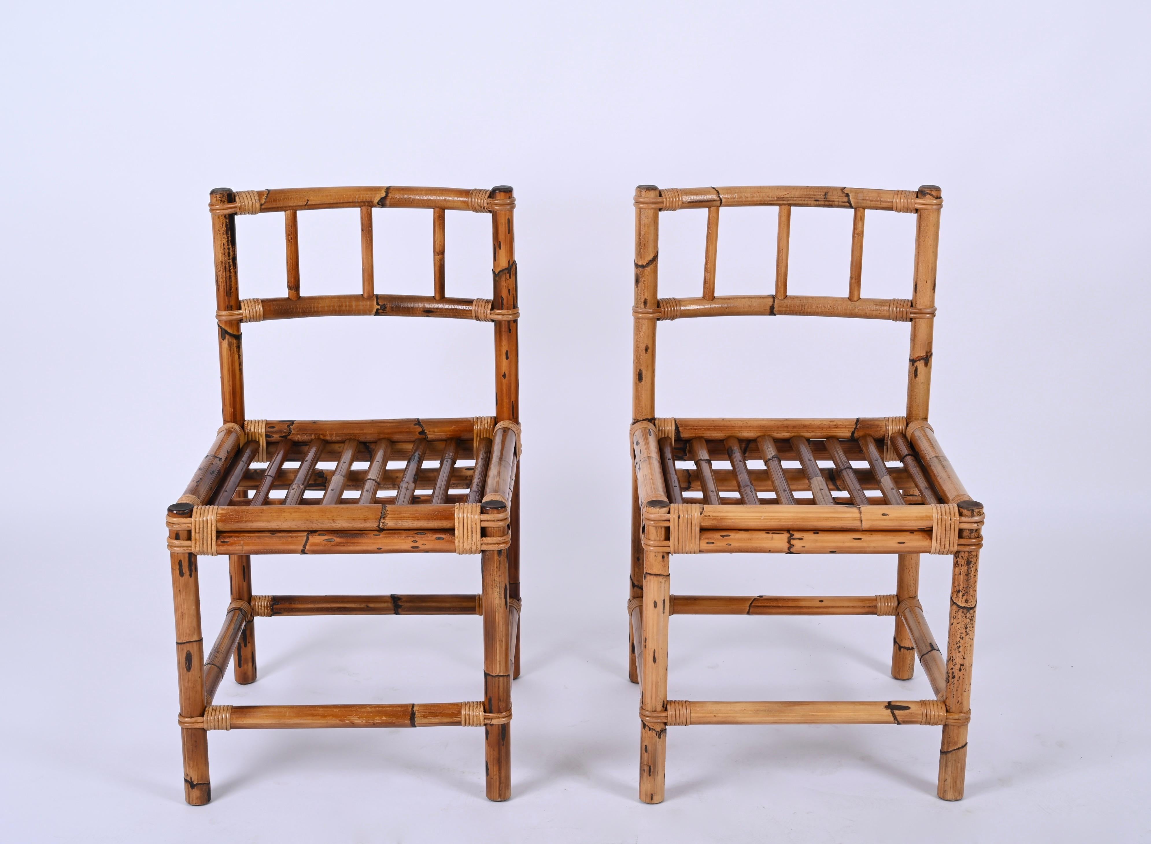 Pair of Bamboo and Rattan Chairs, Vivai Del Sud, Italy, 1970s 3