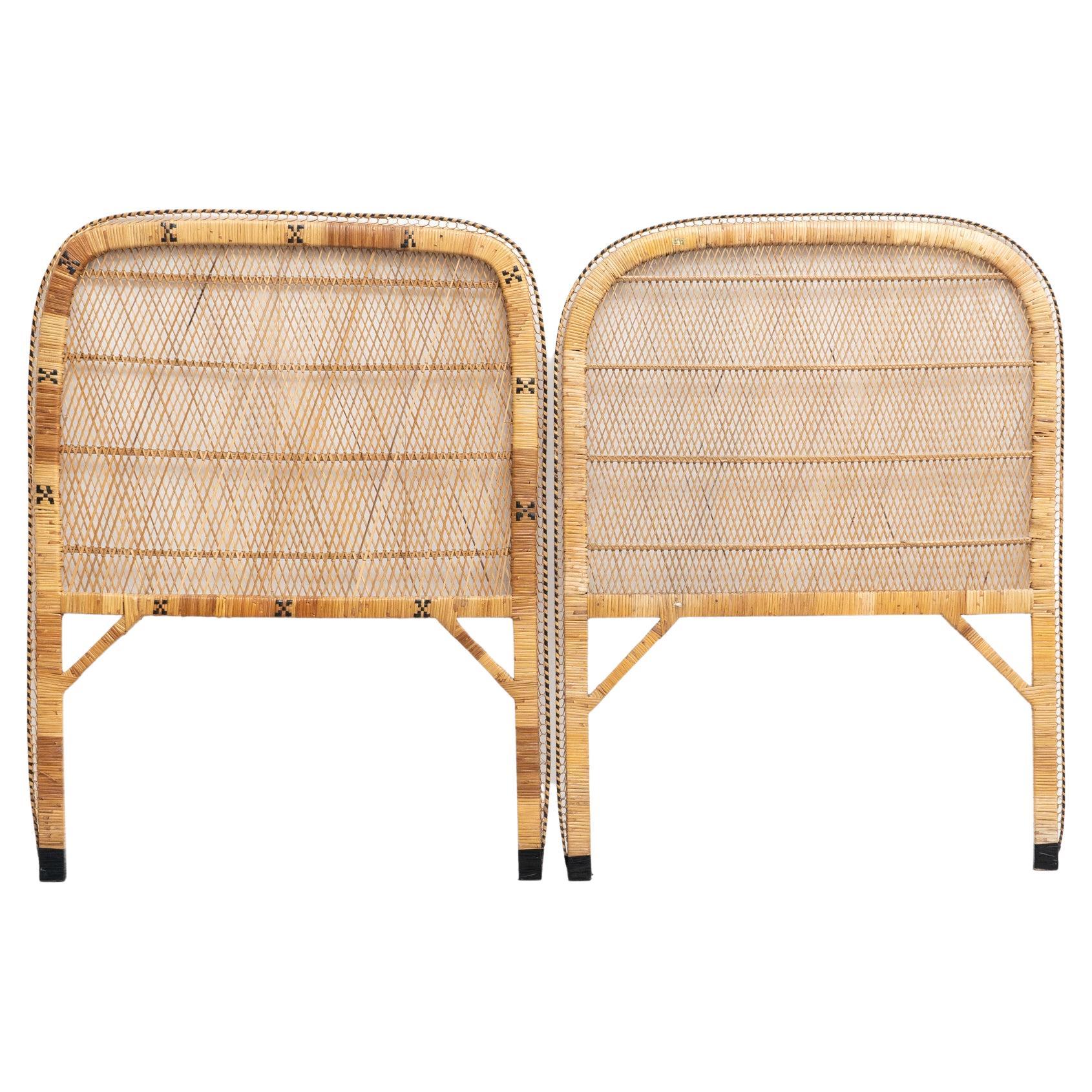 Pair of Bamboo and Rattan Headboard Handcrafted Philippines, 1960