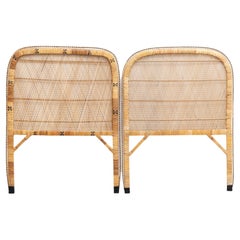 Vintage Pair of Bamboo and Rattan Headboard Handcrafted Philippines, 1960