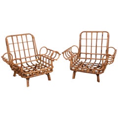 Pair of Giovanni Travasa Bamboo and Rattan Italian Armchairs, 1950s