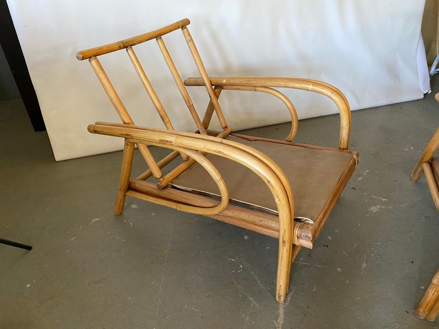 Pair of Bamboo and Rattan Lounge Chairs In Good Condition In Sheffield, MA