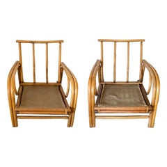 Pair of Bamboo and Rattan Lounge Chairs