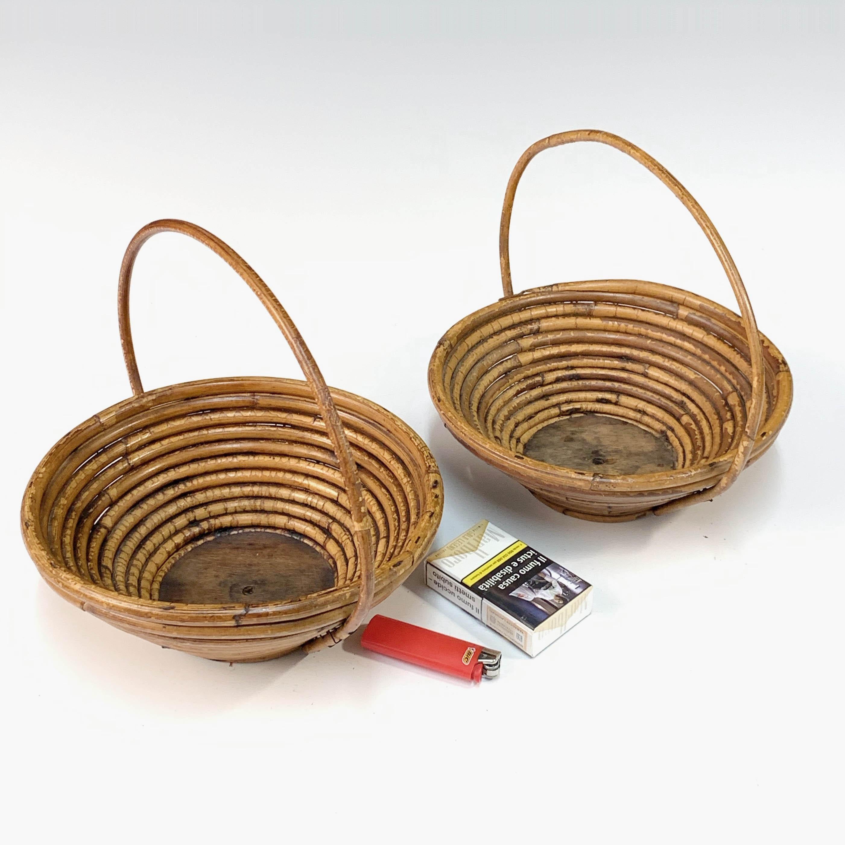 Pair of Bamboo and Rattan Midcentury Bowls, 1970s For Sale 3
