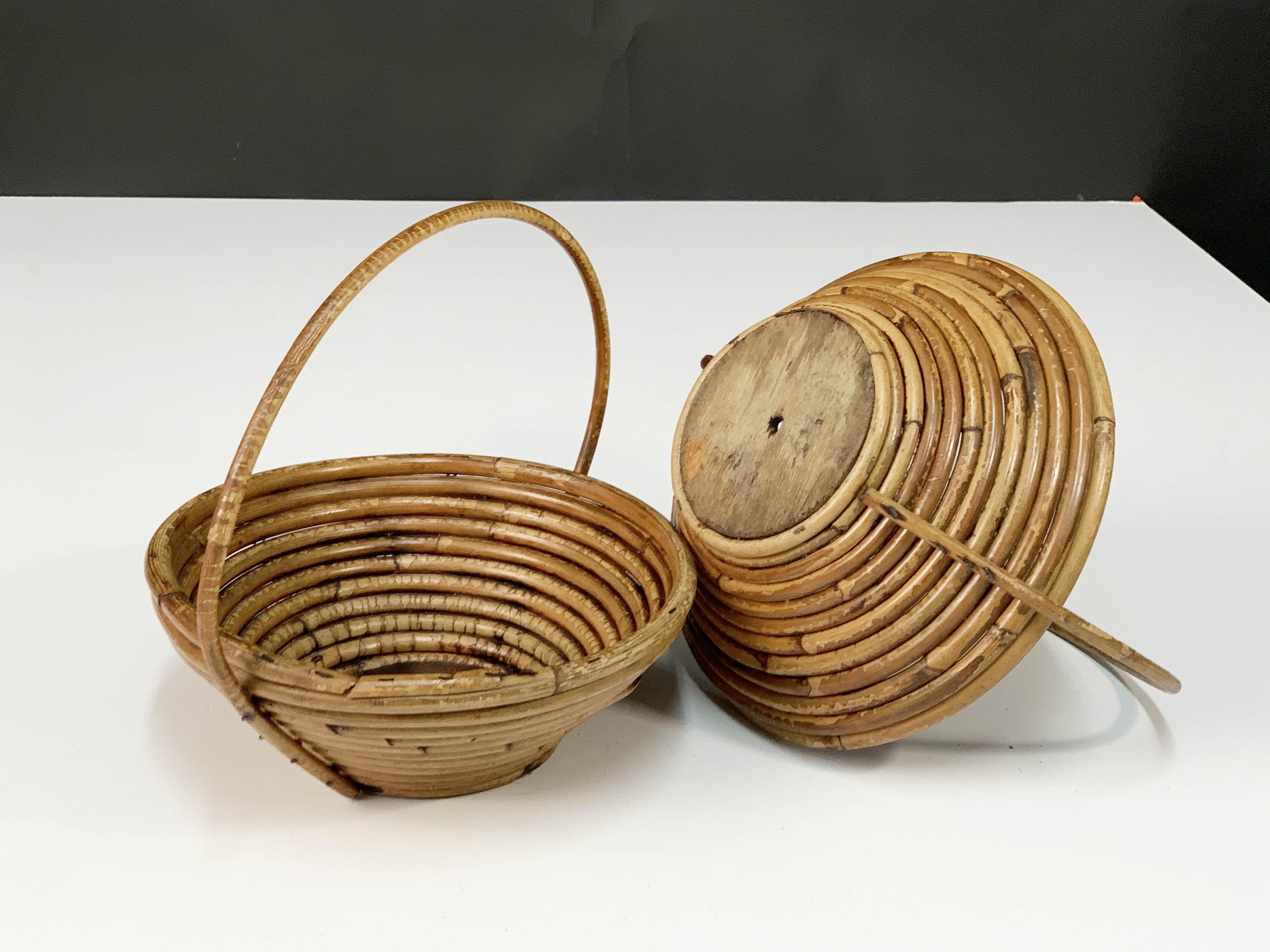 Pair of Bamboo and Rattan Midcentury Bowls, 1970s For Sale 4
