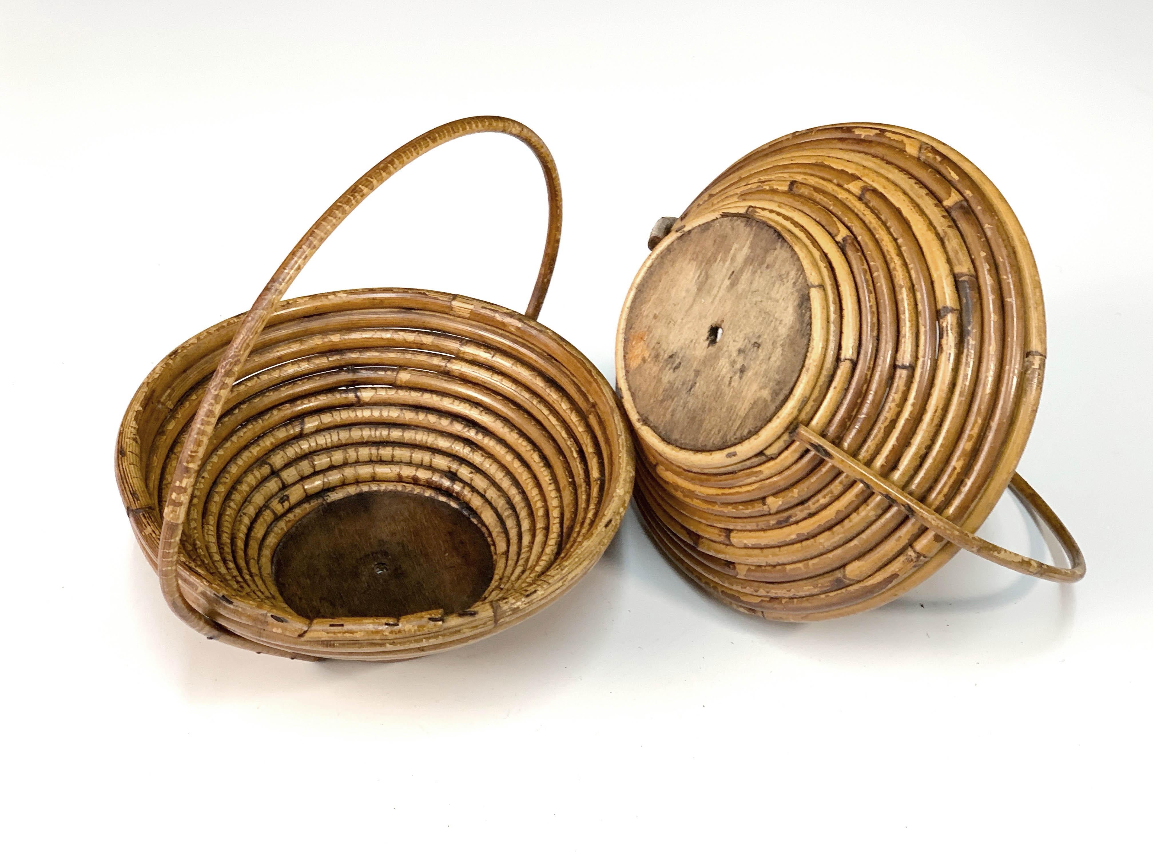 Pair of Bamboo and Rattan Midcentury Bowls, 1970s For Sale 5