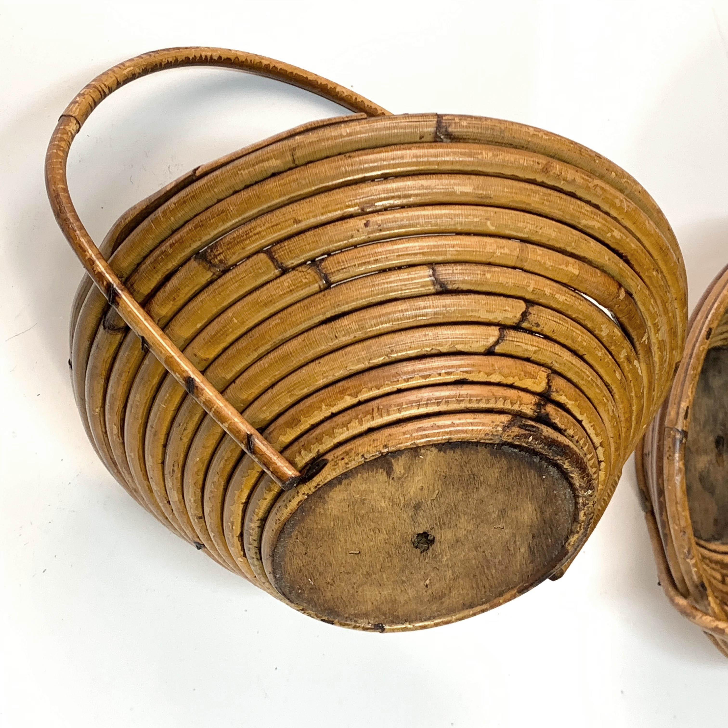 Pair of Bamboo and Rattan Midcentury Bowls, 1970s For Sale 12