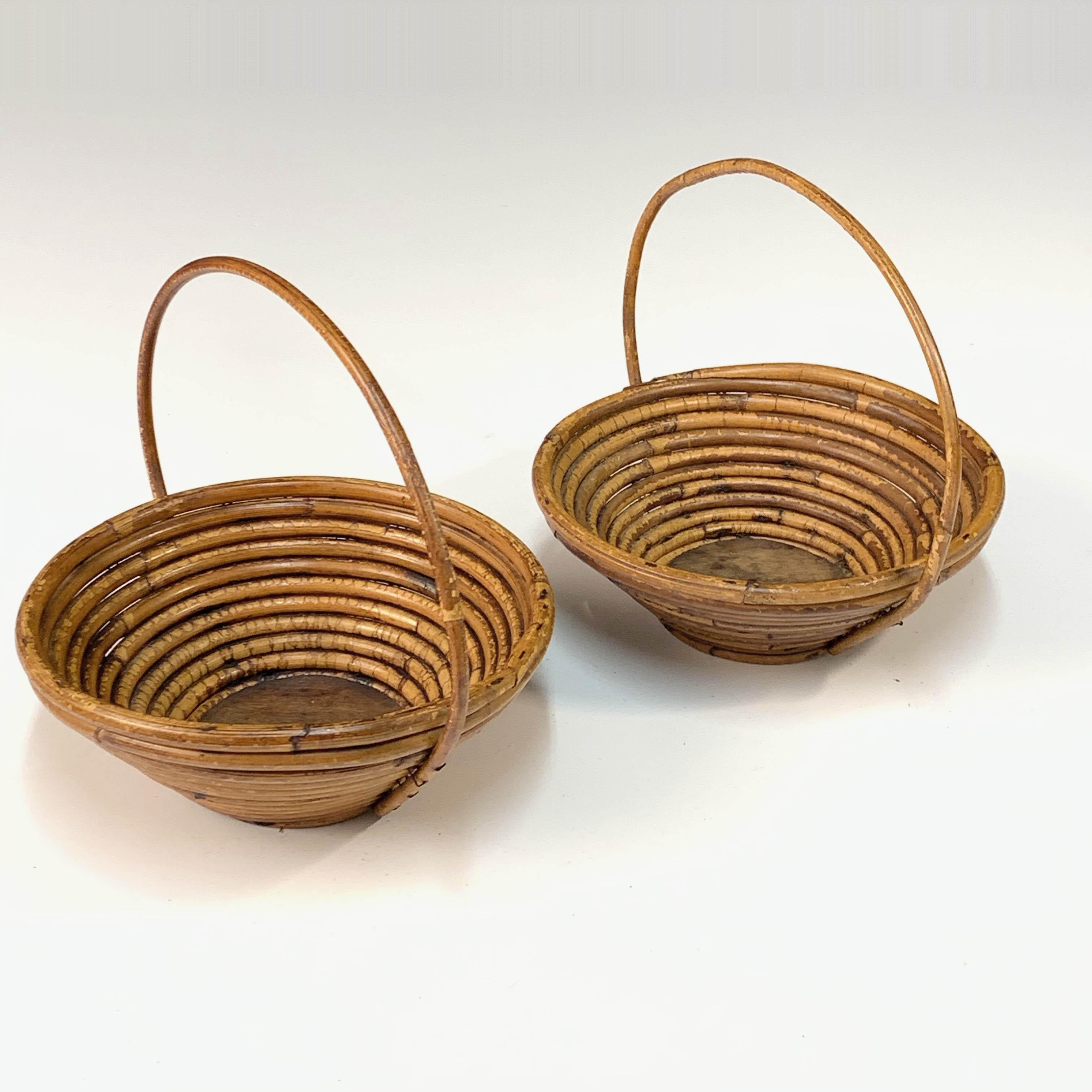 Pair of Bamboo and Rattan Midcentury Bowls, 1970s In Good Condition For Sale In Roma, IT