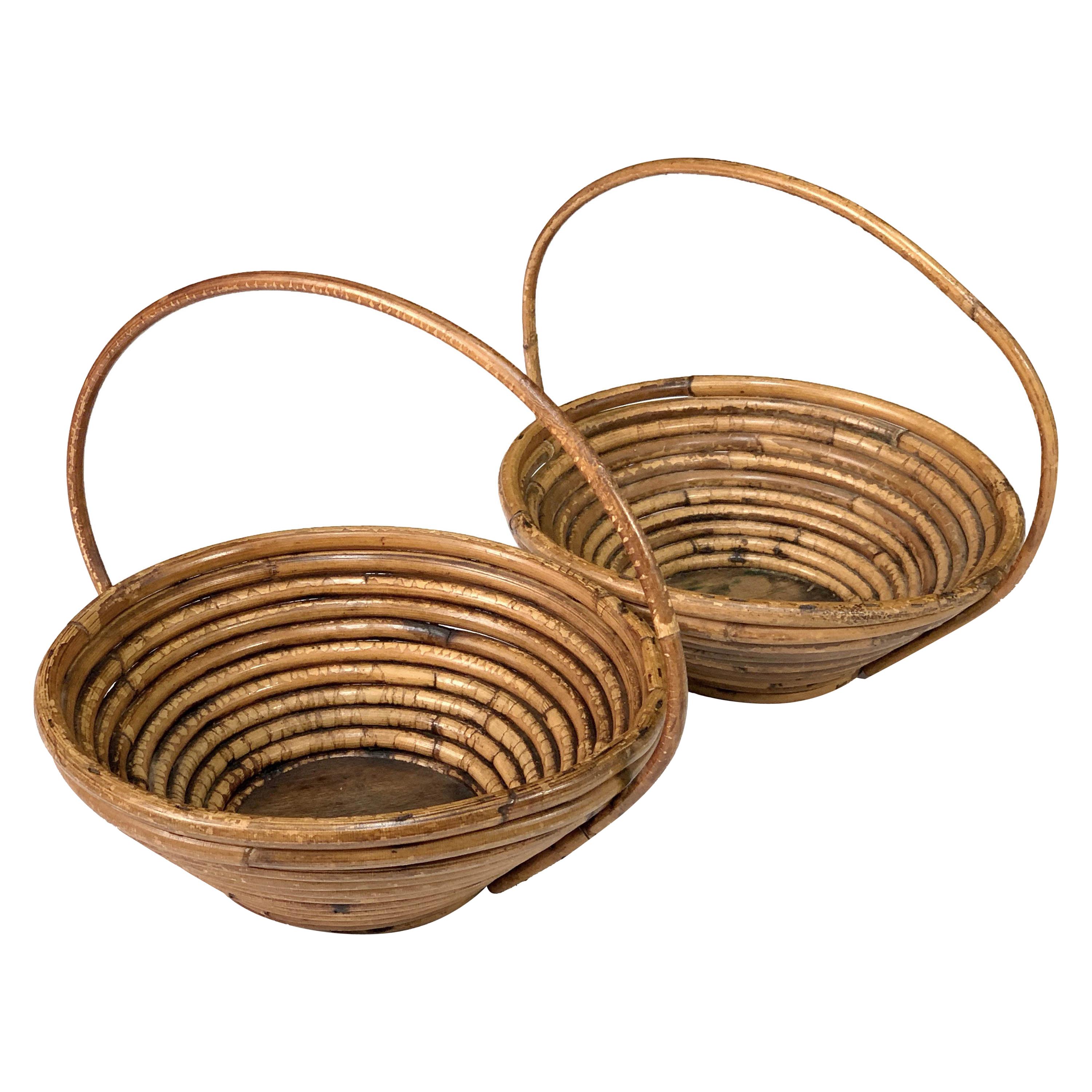 Pair of Bamboo and Rattan Midcentury Bowls, 1970s