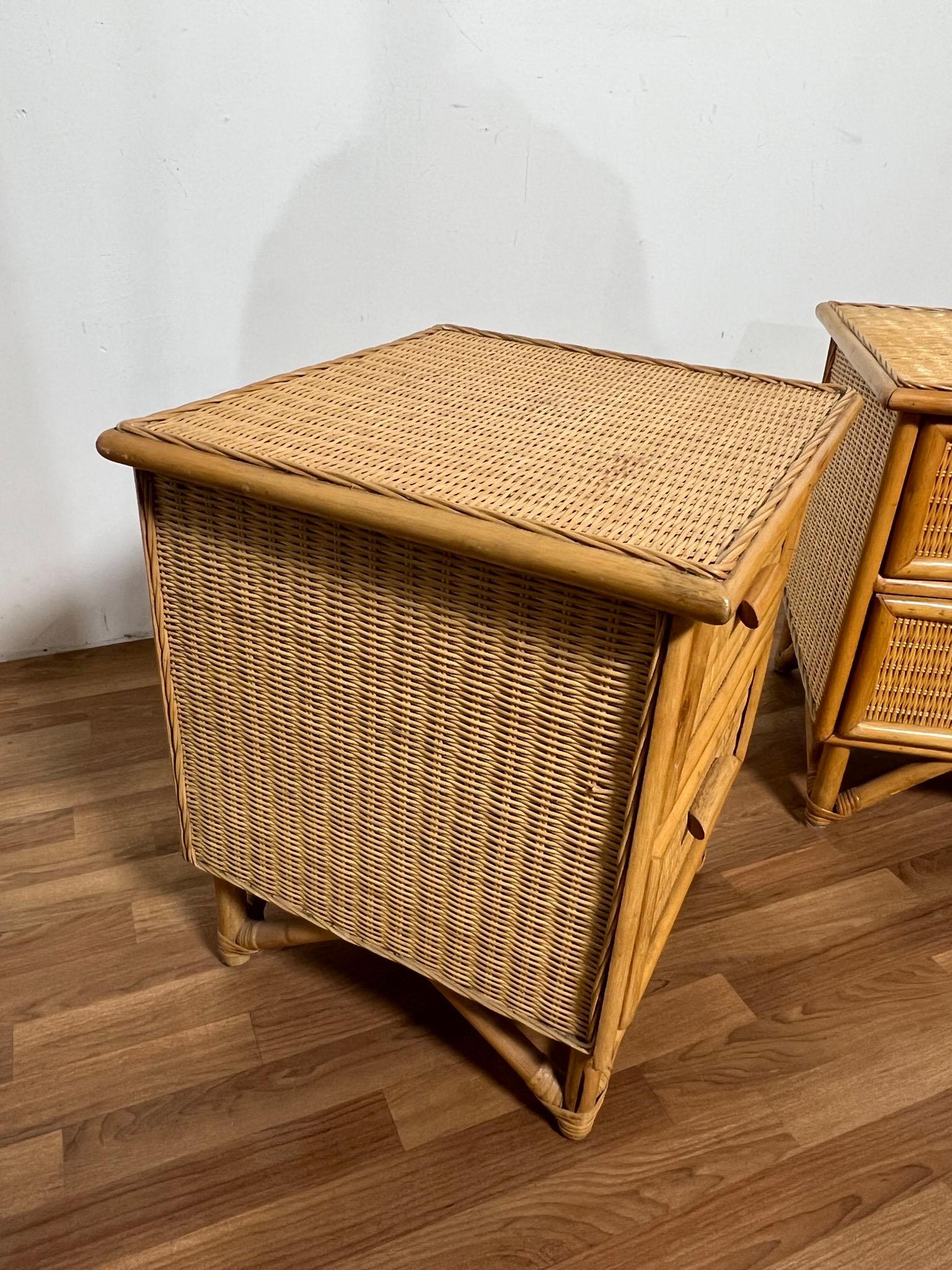 Pair of Bamboo and Rattan Night Stands Circa 1970s 4