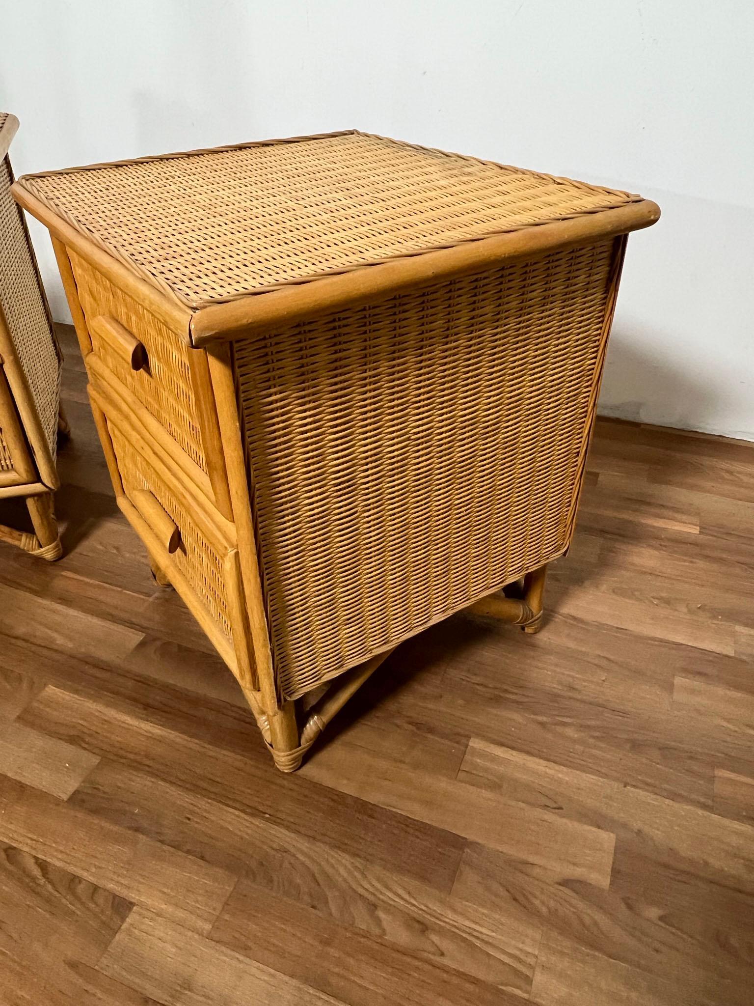 Pair of Bamboo and Rattan Night Stands Circa 1970s 5