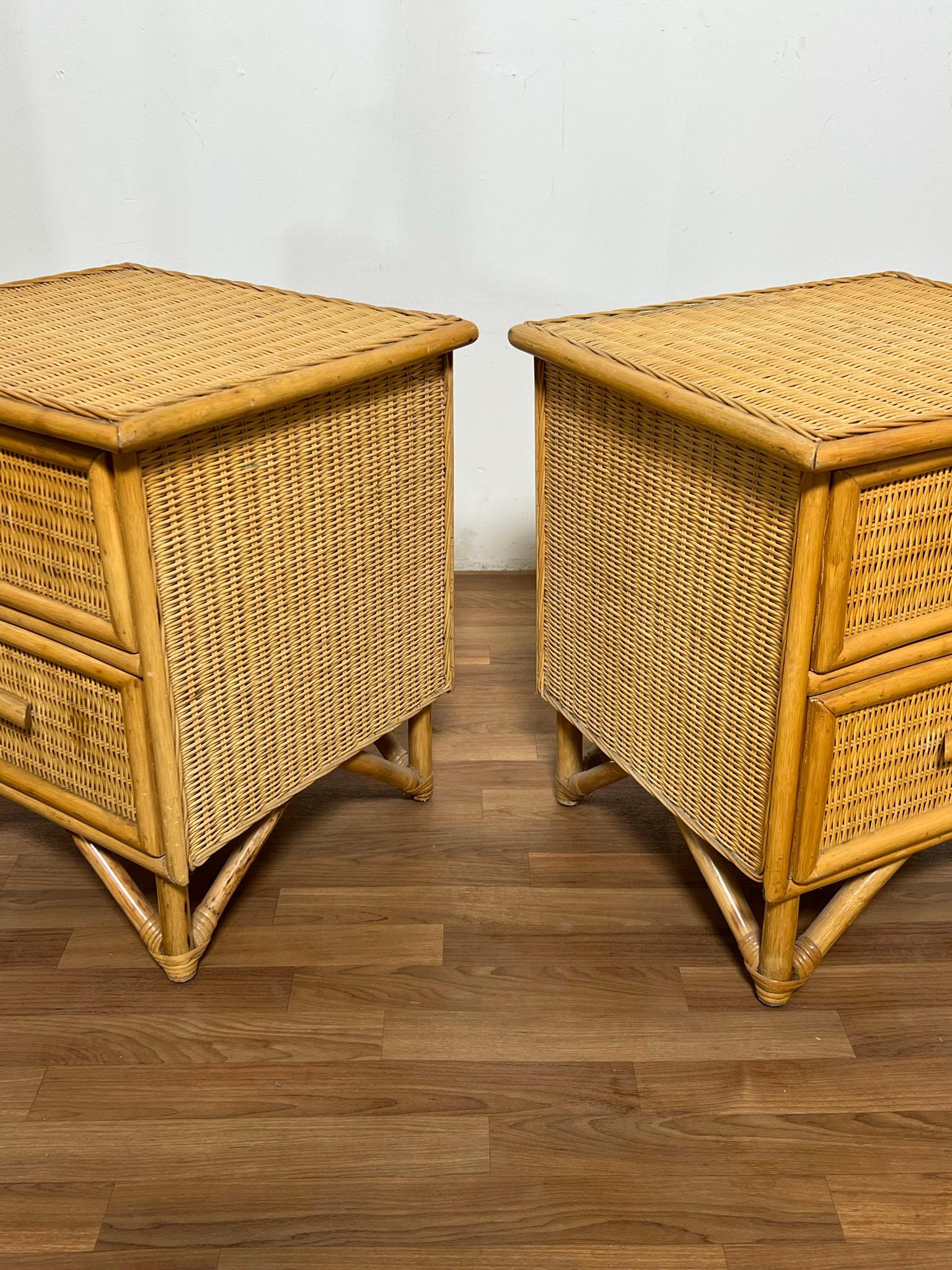 Pair of Bamboo and Rattan Night Stands Circa 1970s 6