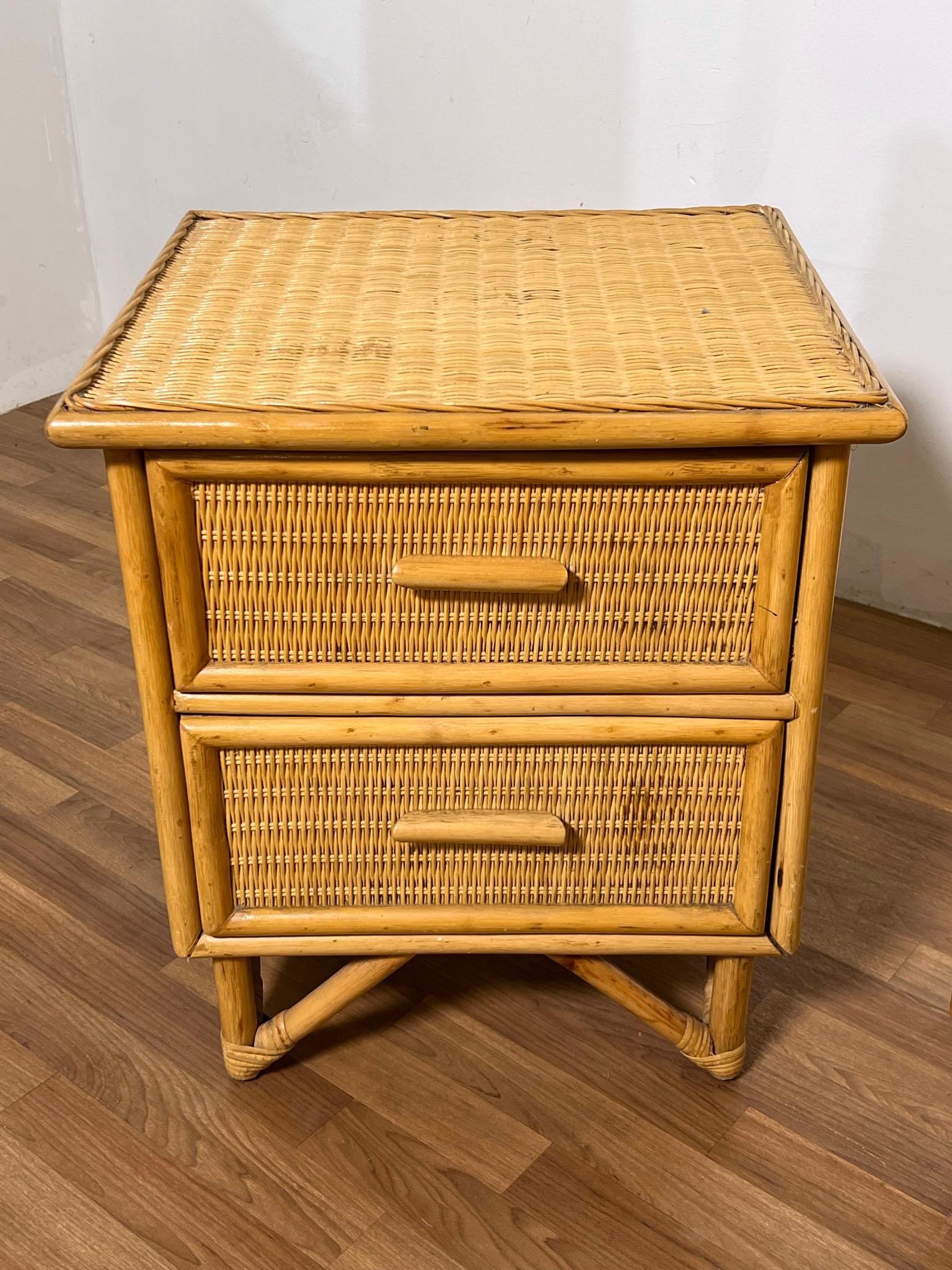 Unknown Pair of Bamboo and Rattan Night Stands Circa 1970s