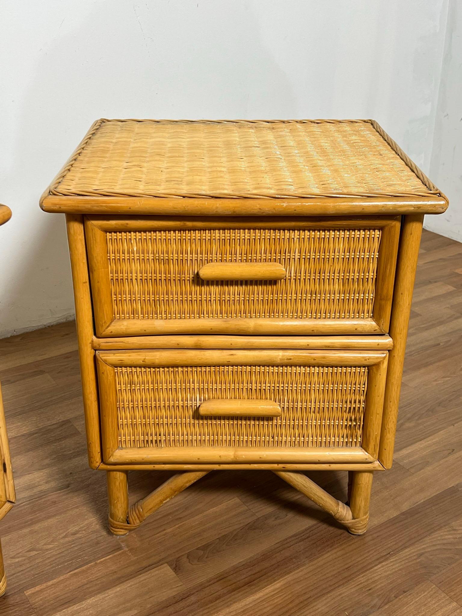Pair of Bamboo and Rattan Night Stands Circa 1970s 1