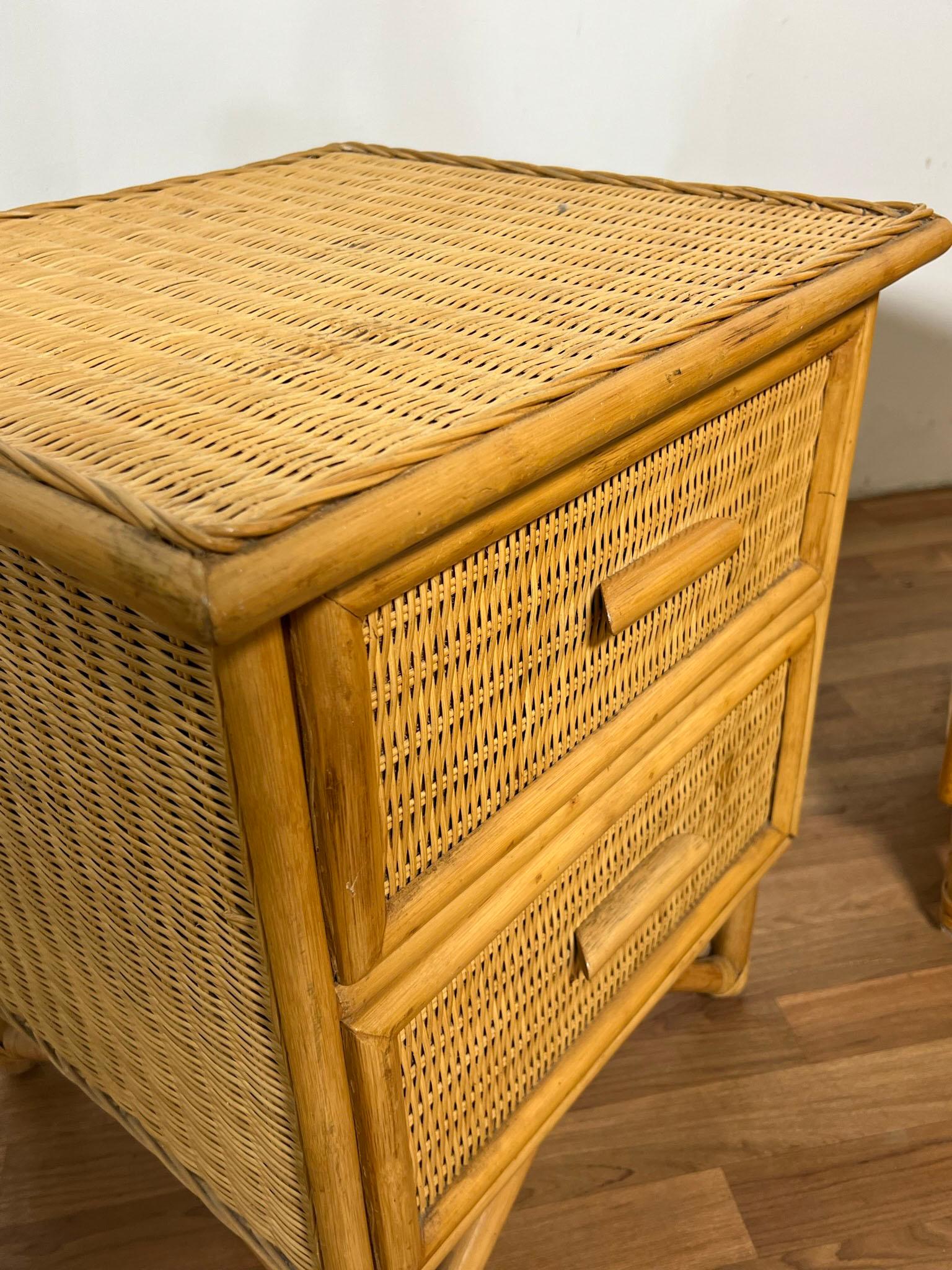 Pair of Bamboo and Rattan Night Stands Circa 1970s 2