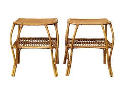 Pair of Bamboo and Rattan Nightstand or Side Tables, Italy 1960s