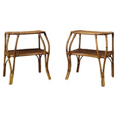 Pair of Bamboo and Rattan Nightstand or Side Tables, Italy 1960s