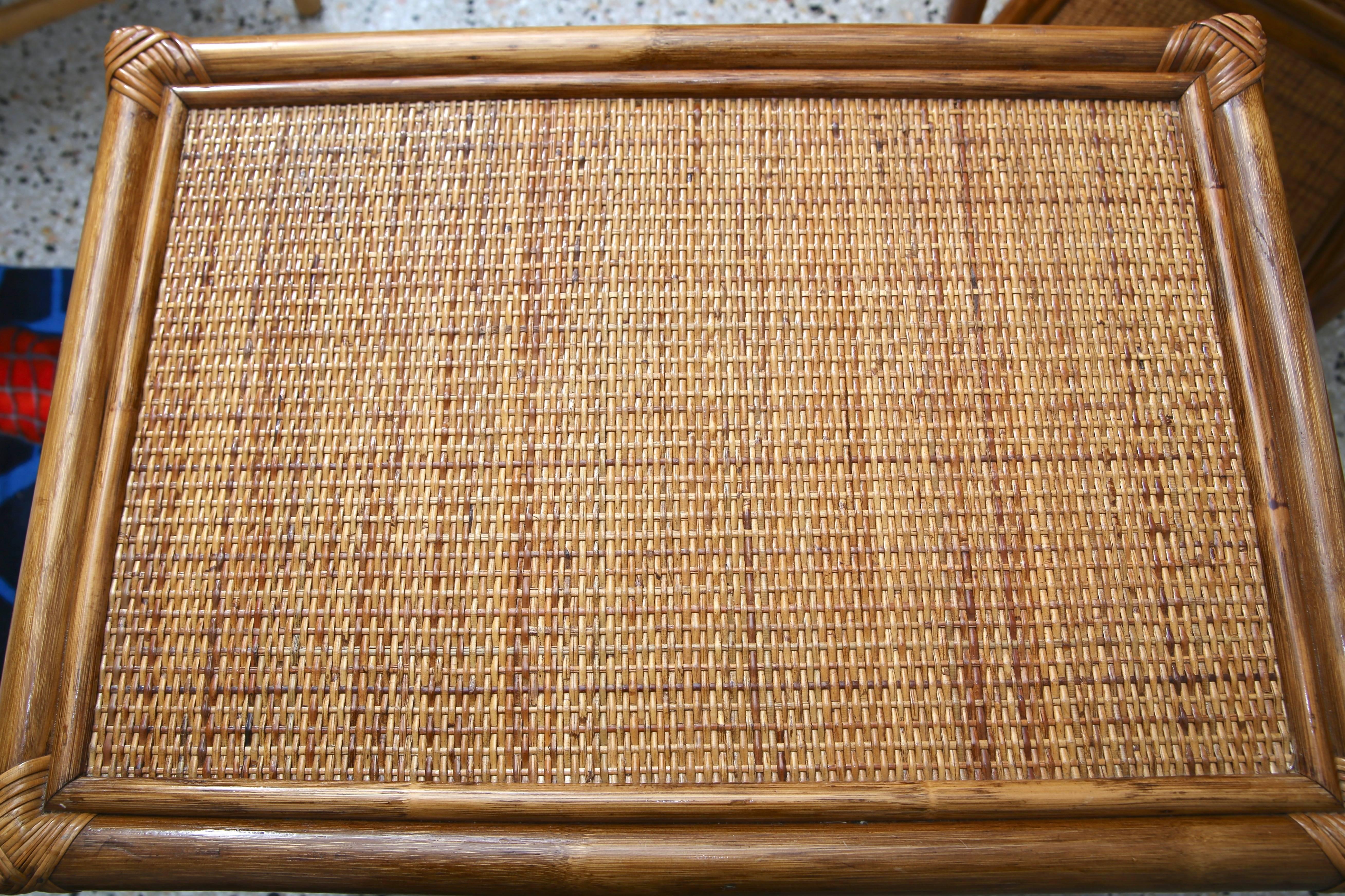 Pair of Bamboo and Rattan Nightstand, Side Tables 1