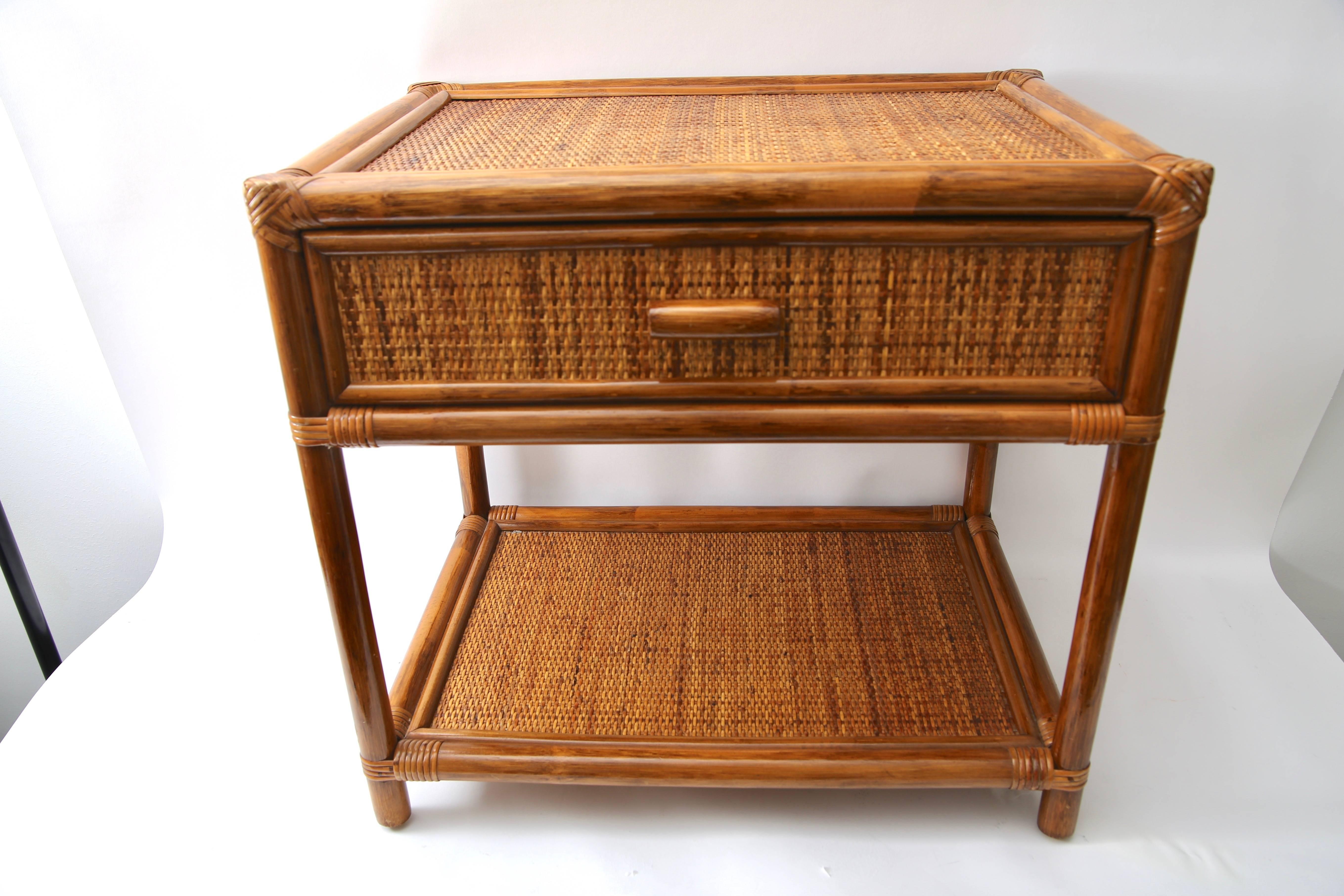 Unknown Pair of Bamboo and Rattan Nightstand, Side Tables