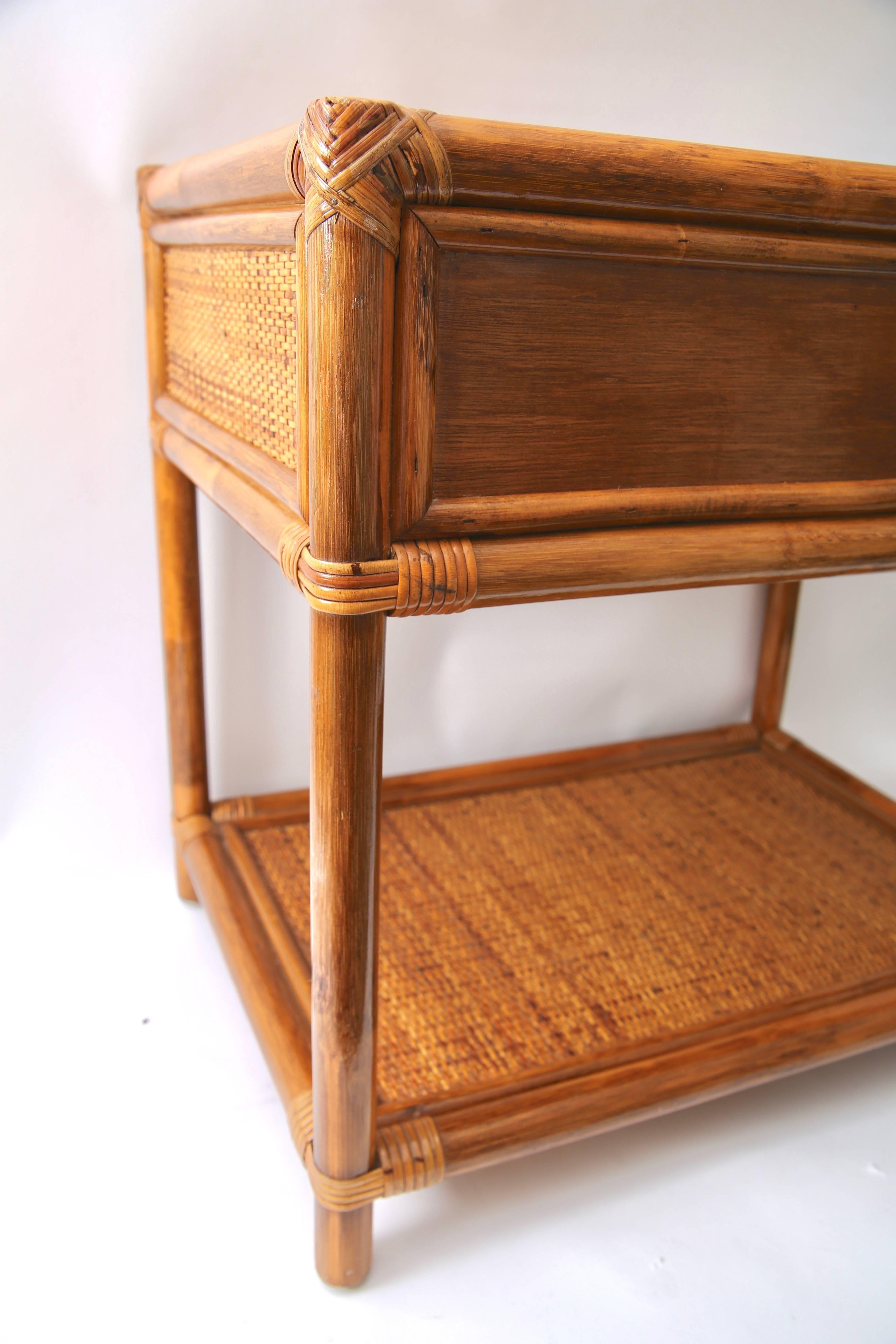 Woven Pair of Bamboo and Rattan Nightstand, Side Tables
