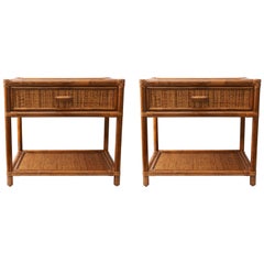 Pair of Bamboo and Rattan Nightstand, Side Tables