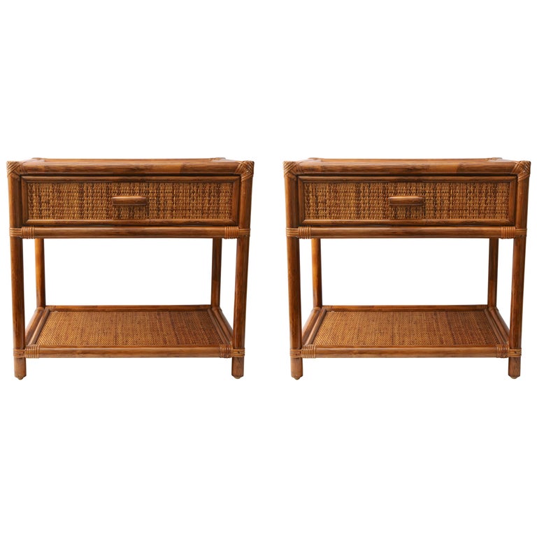 Pair of Bamboo and Rattan Nightstand, Side Tables at 1stdibs