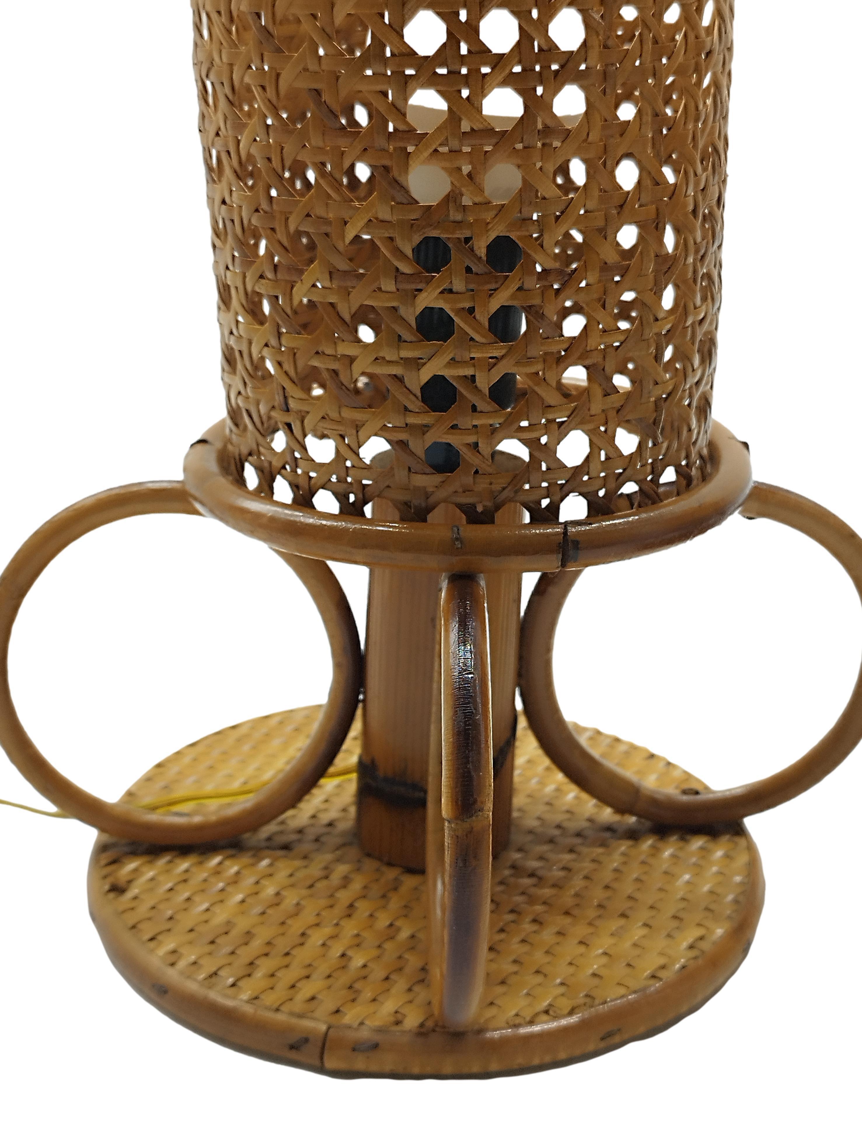 Mid-Century Modern Pair of Bamboo and Rattan Table Lamps, Italy 1960s For Sale