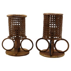 Retro Pair of Bamboo and Rattan Table Lamps, Italy 1960s