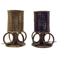 Pair of Bamboo and Rattan Table Lamps, Italy 1960s