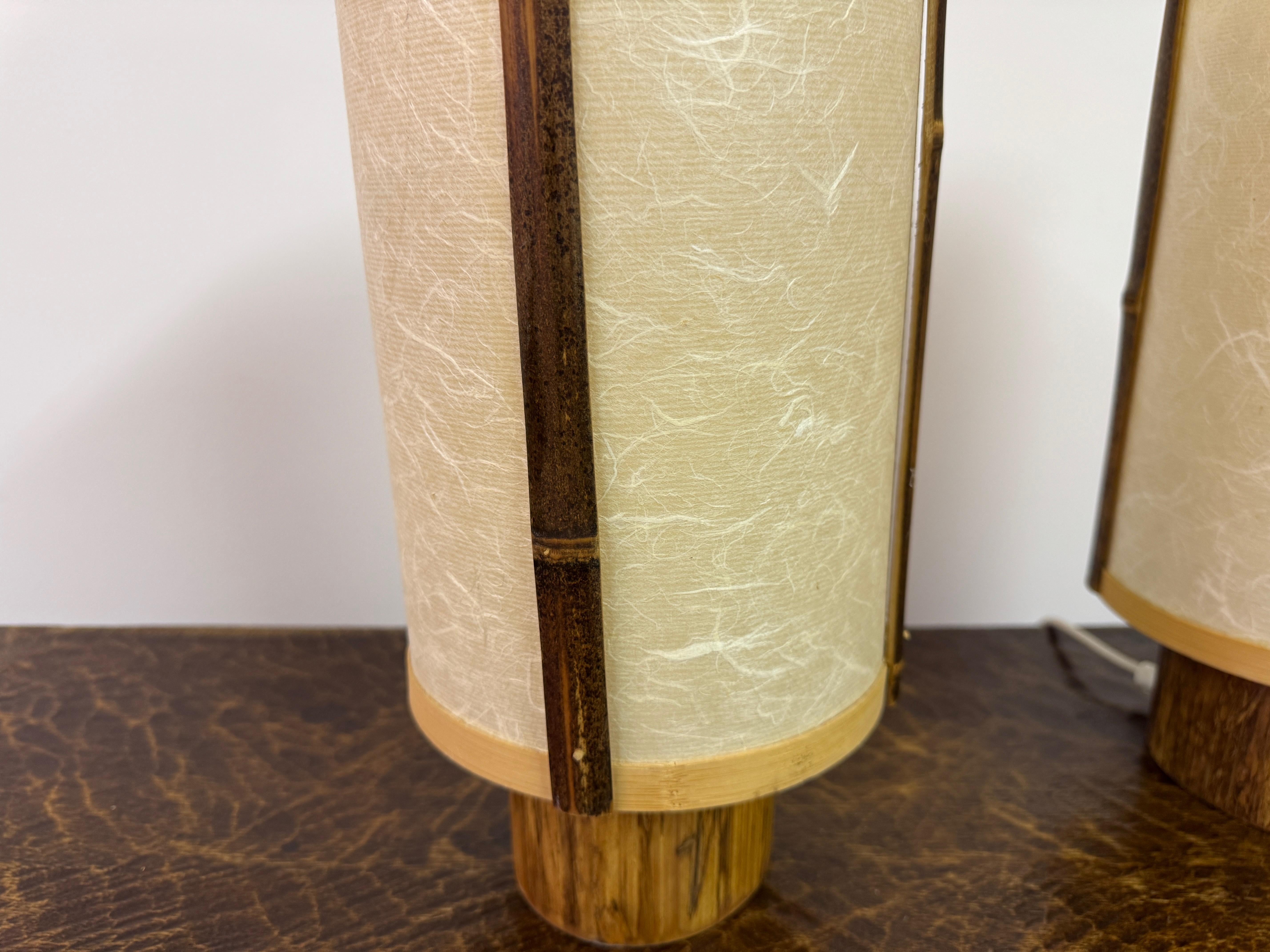 Coppia di lampade da tavolo in bambù e carta di riso, nello stile di George Nakashima in vendita 4
