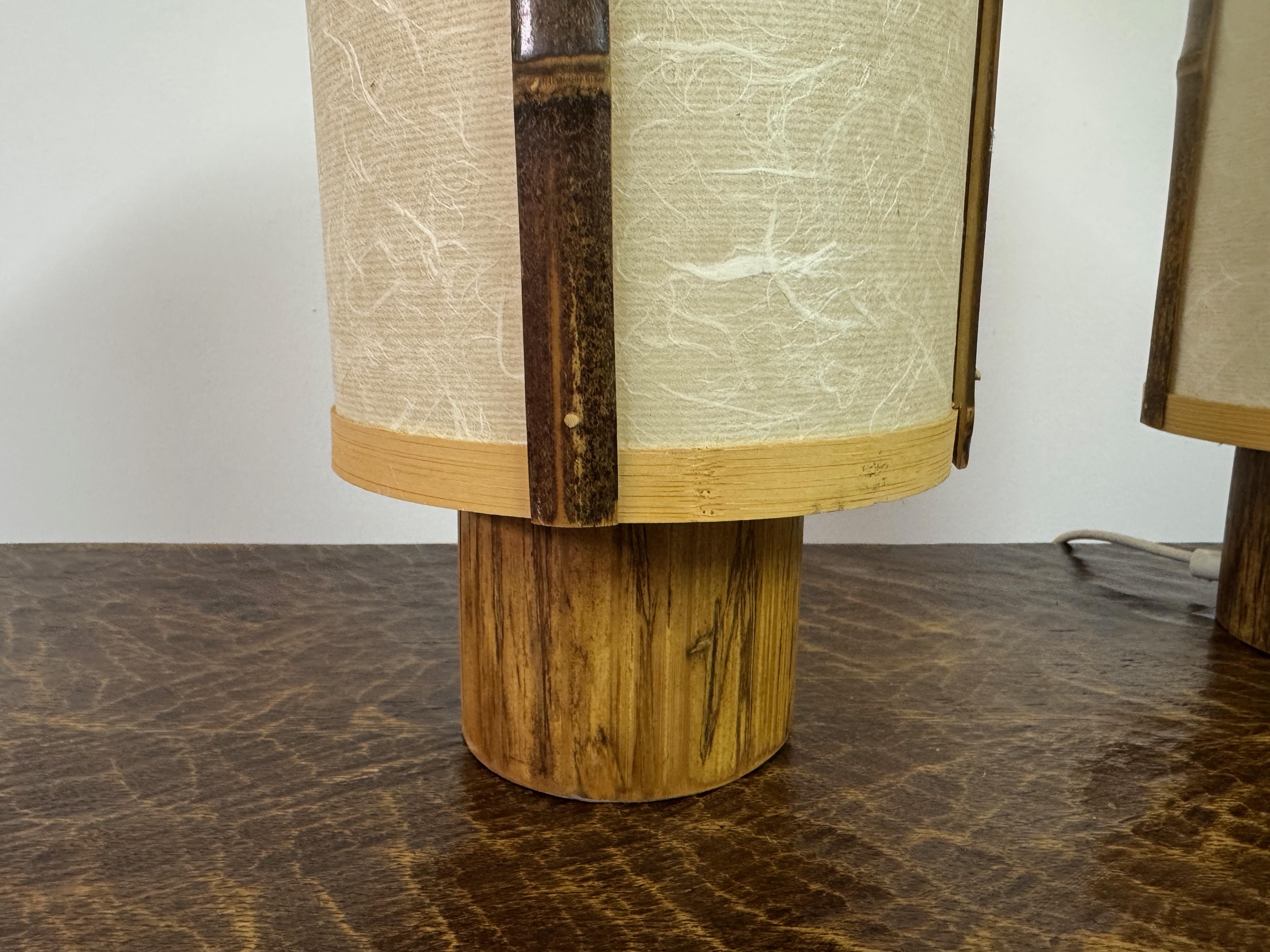 Coppia di lampade da tavolo in bambù e carta di riso, nello stile di George Nakashima in vendita 5