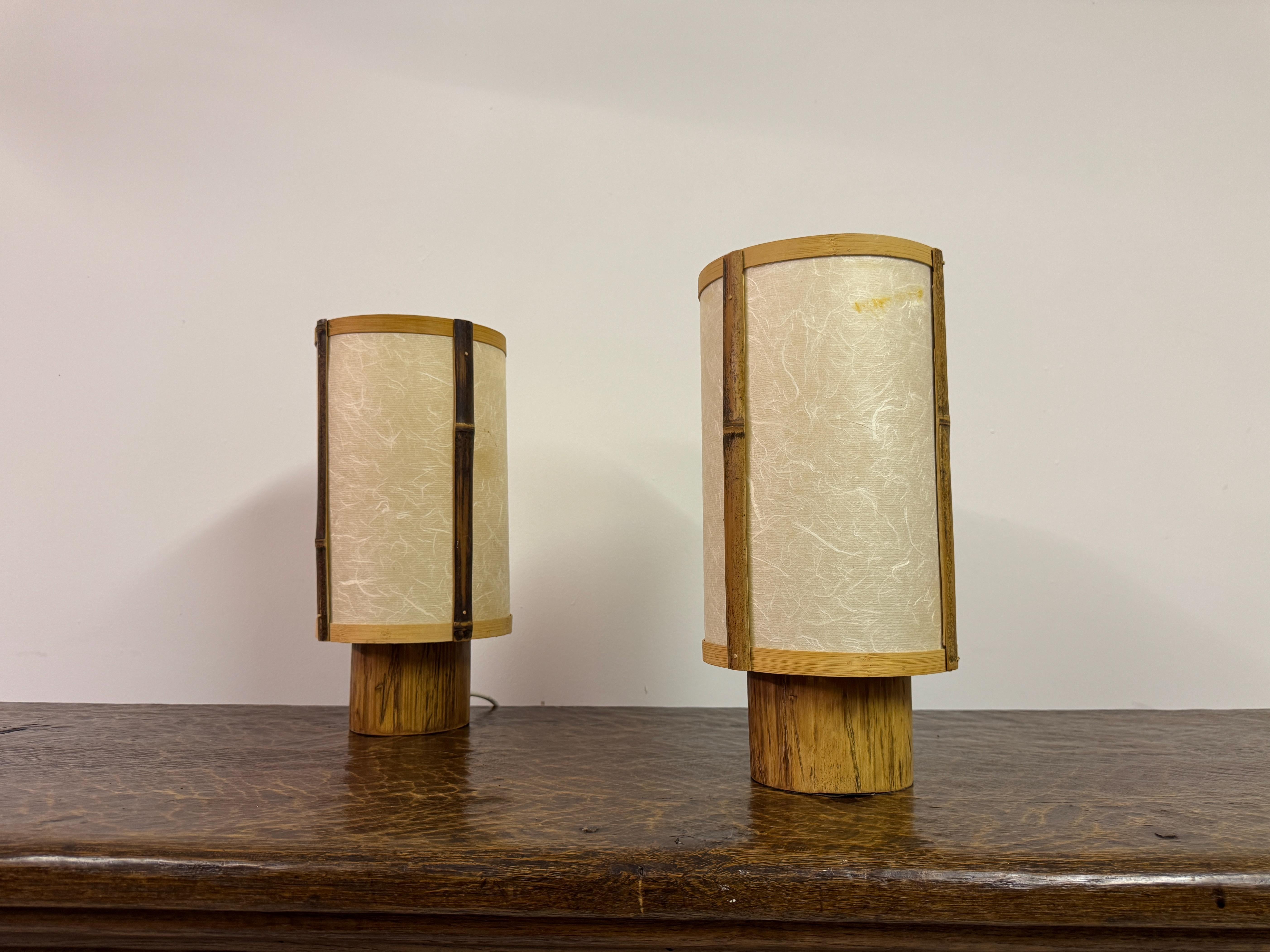 Coppia di lampade da tavolo in bambù e carta di riso, nello stile di George Nakashima in vendita 7