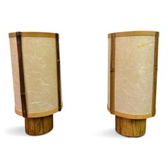 Pair of Bamboo and Rice Paper Table Lamps, in the Style of George Nakashima