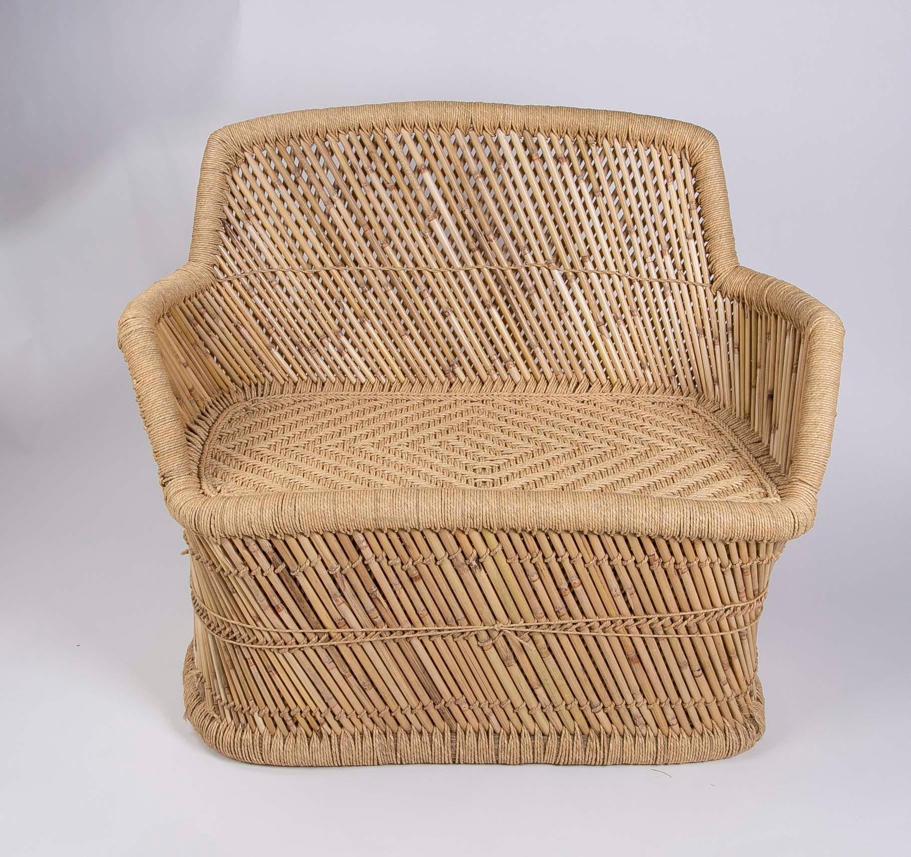 European Pair of Bamboo and Rope Hand-Stiched  Sofas For Sale