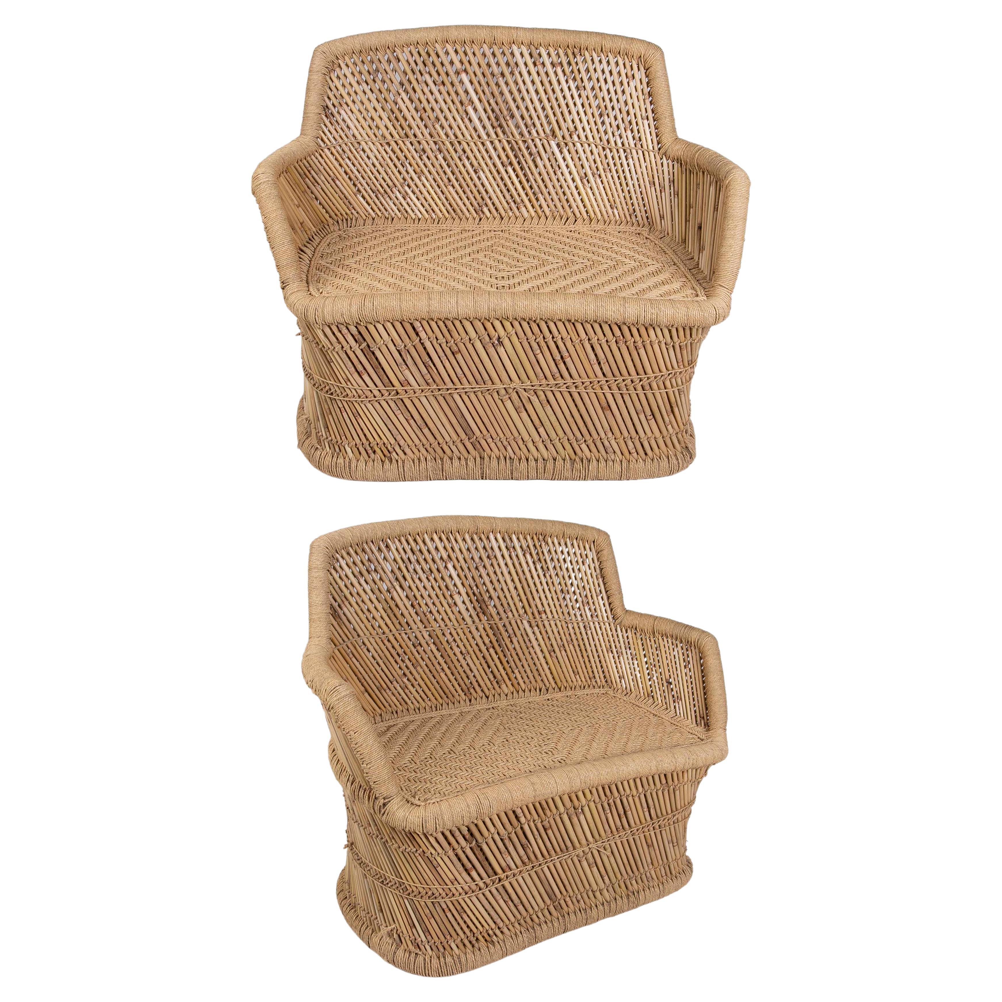 Pair of Bamboo and Rope Hand-Stiched  Sofas For Sale