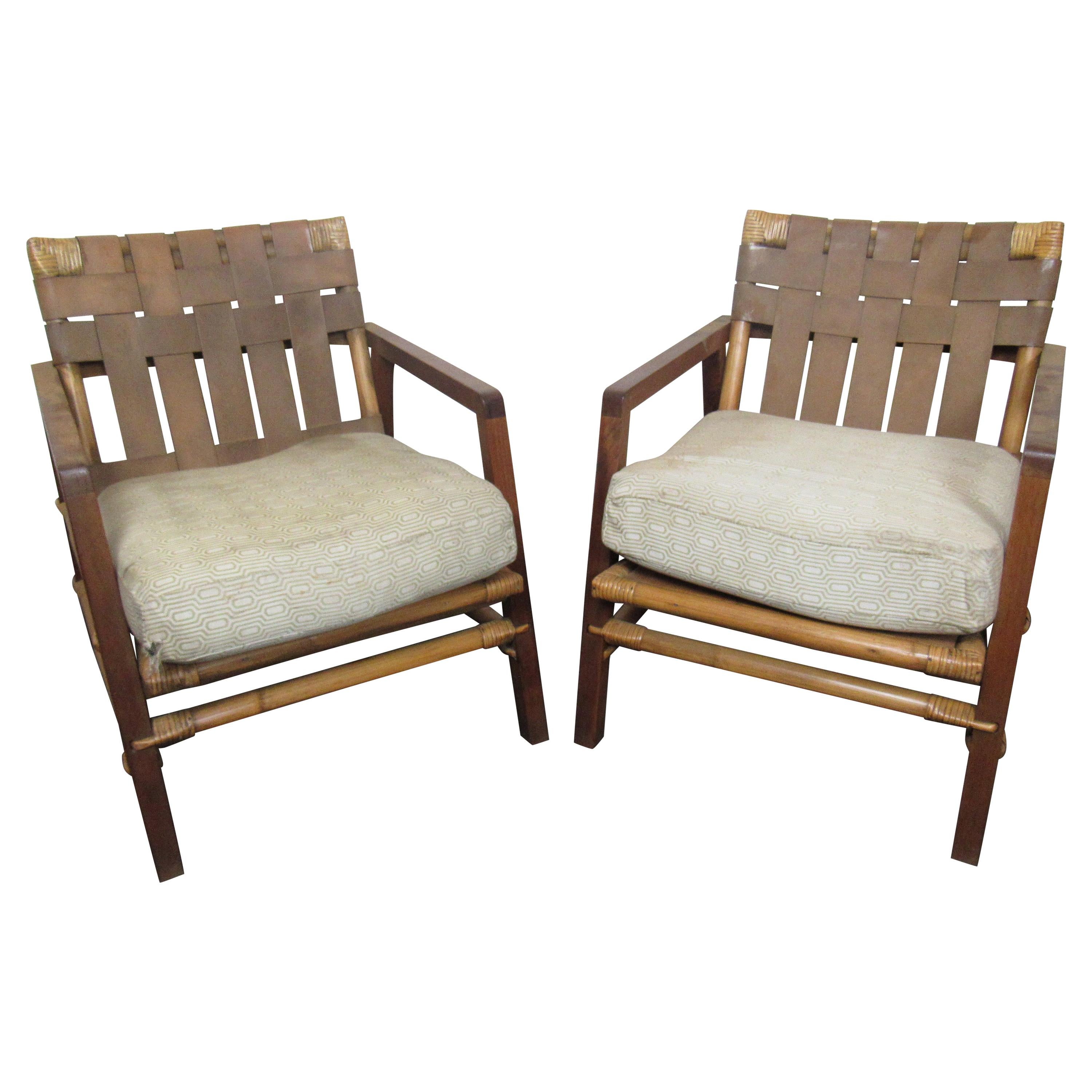 Pair of Bamboo and Teak Lounge Chairs
