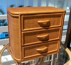 Pair of Bamboo and Wicker Bedside Tables with Three Drawers