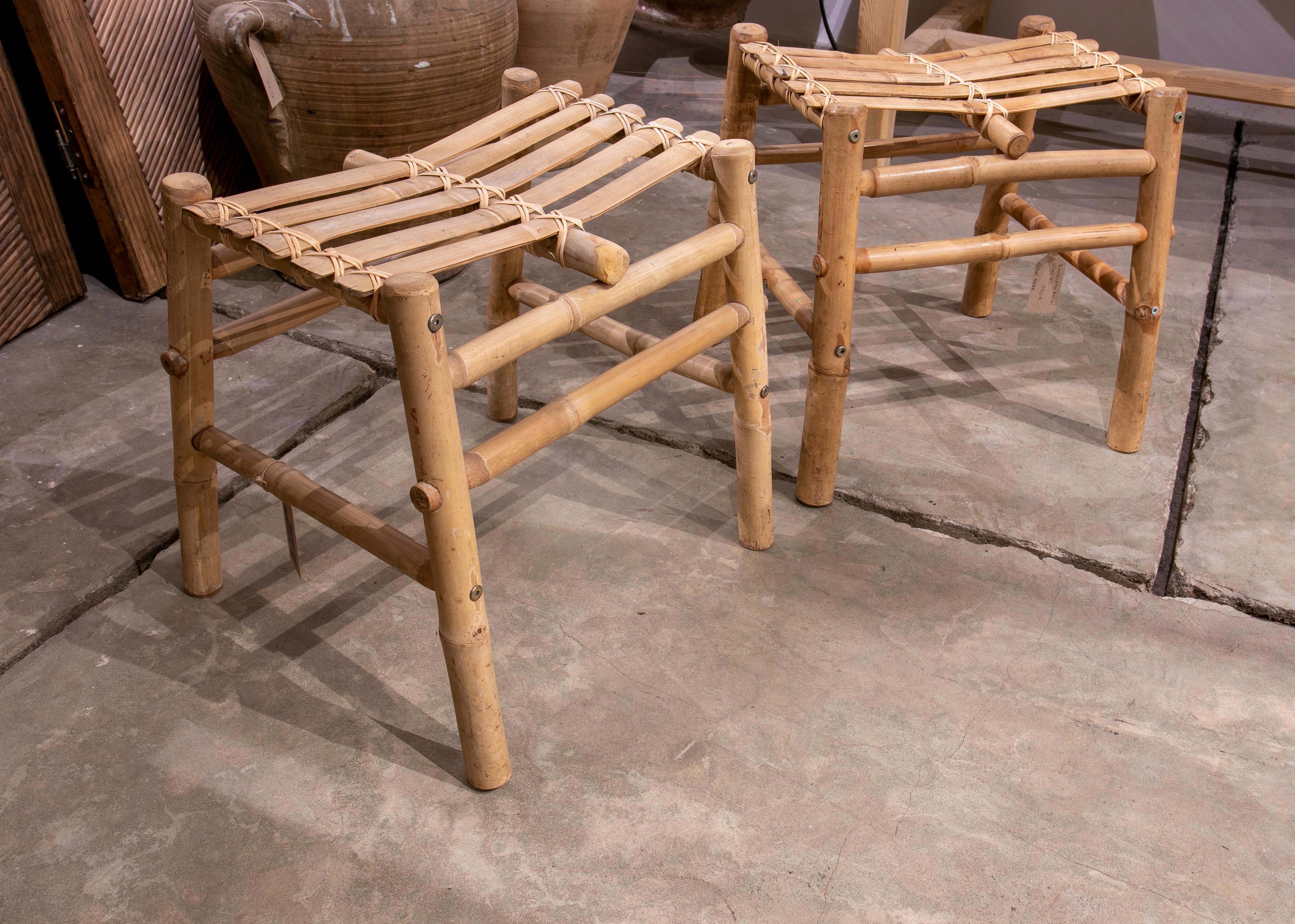 Pair of Bamboo and Wicker Benches.