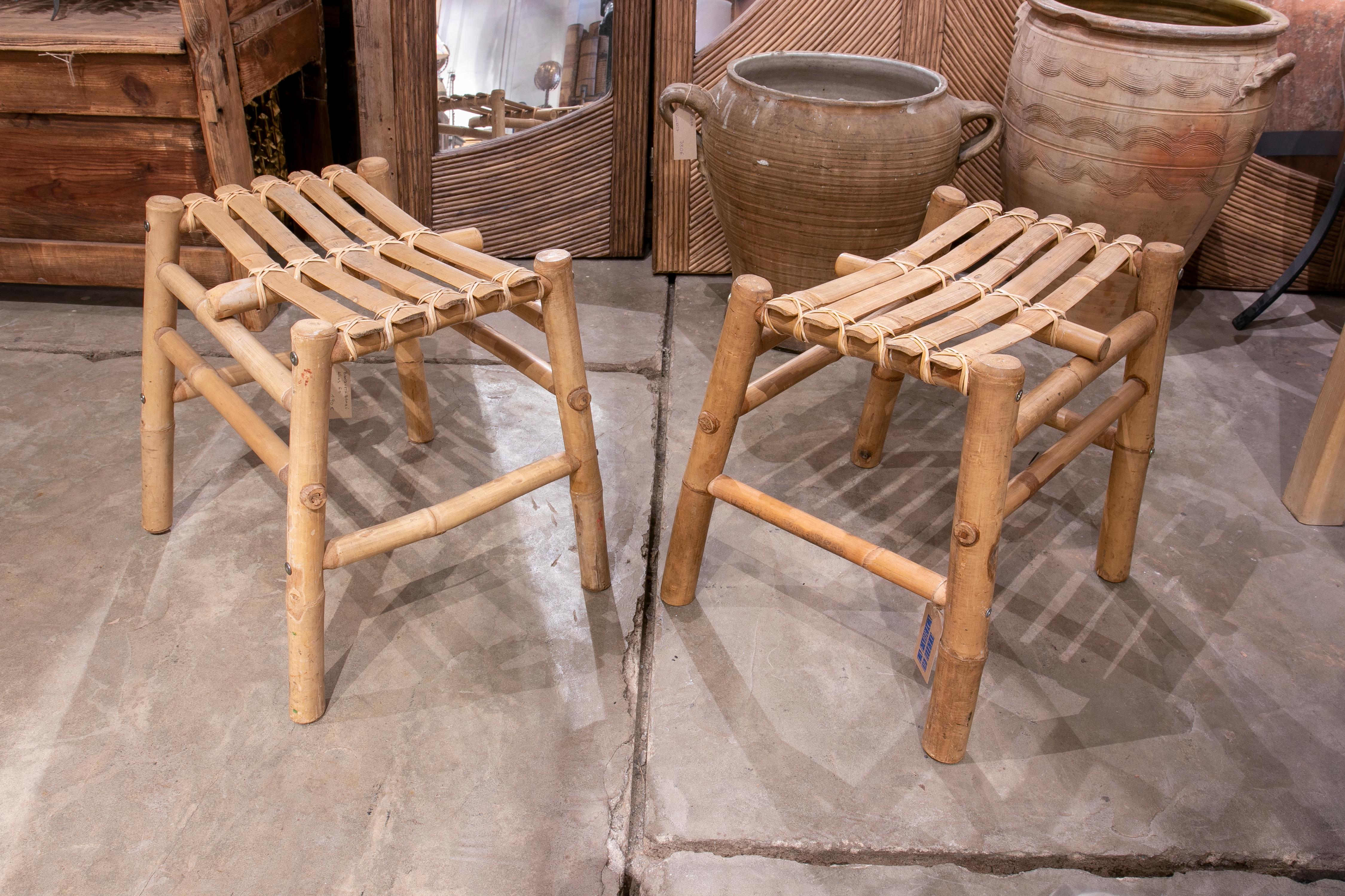 Pair of Bamboo and Wicker Benches 1
