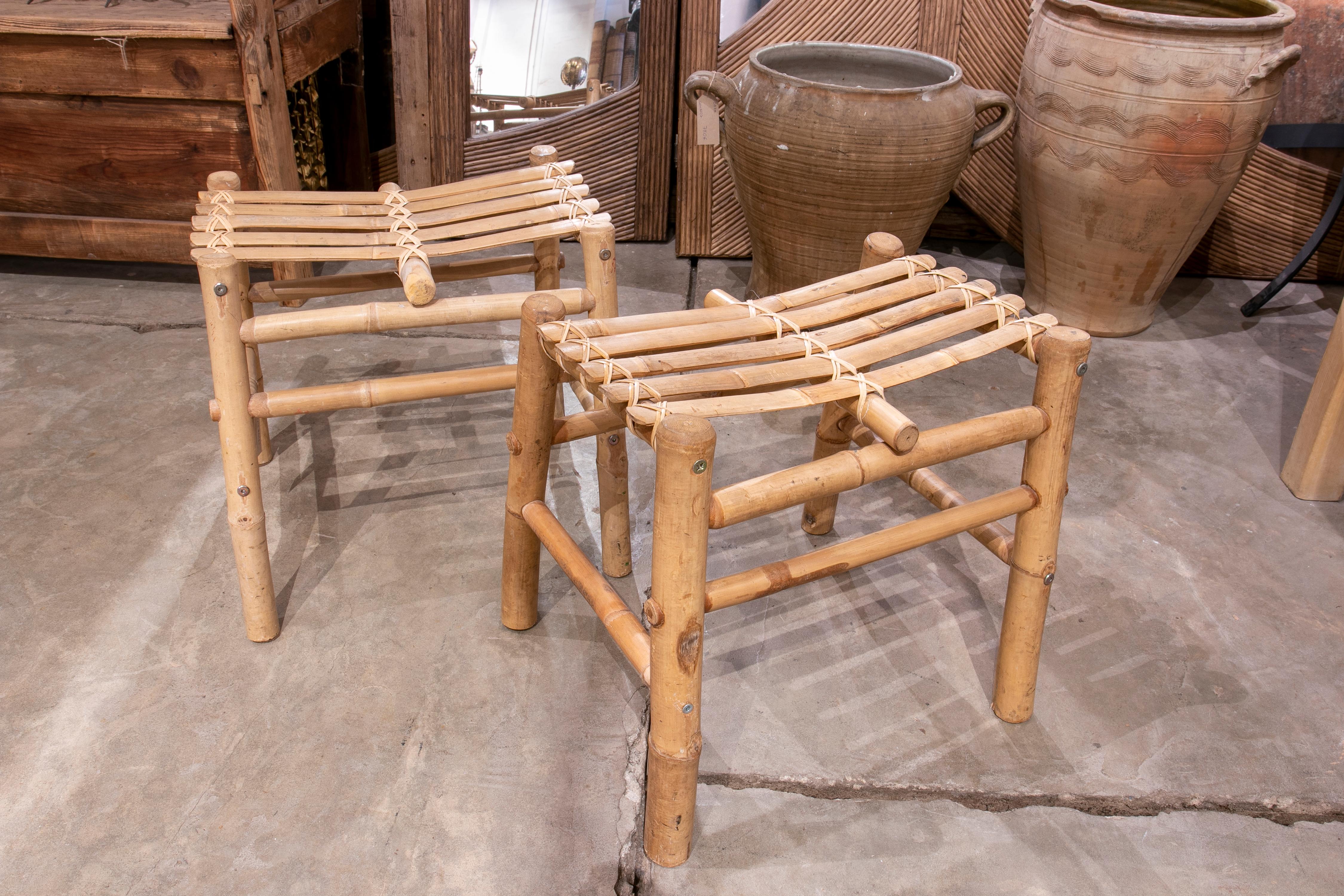 Pair of Bamboo and Wicker Benches 2